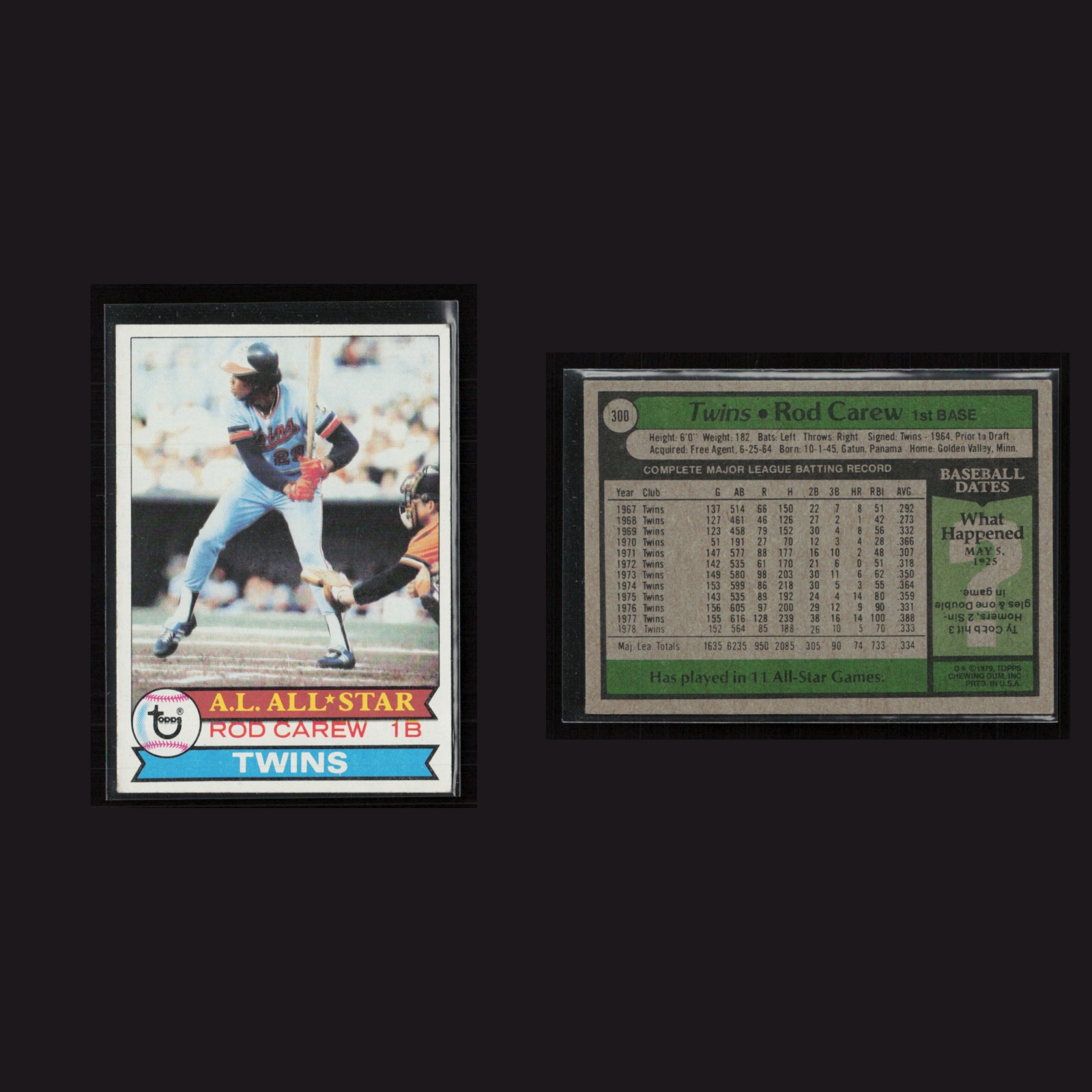 Rod Carew #300 EX 1979 Topps Minnesota Twins Vintage Baseball Card Set-Break MLB front and back scans. Card condition is Near Mint.
