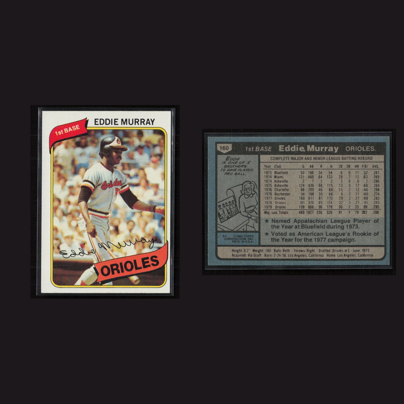 Eddie Murray #160 EX 1980 Topps Baltimore Orioles Baseball Card MLB front and back scans. Card condition is Near Mint.