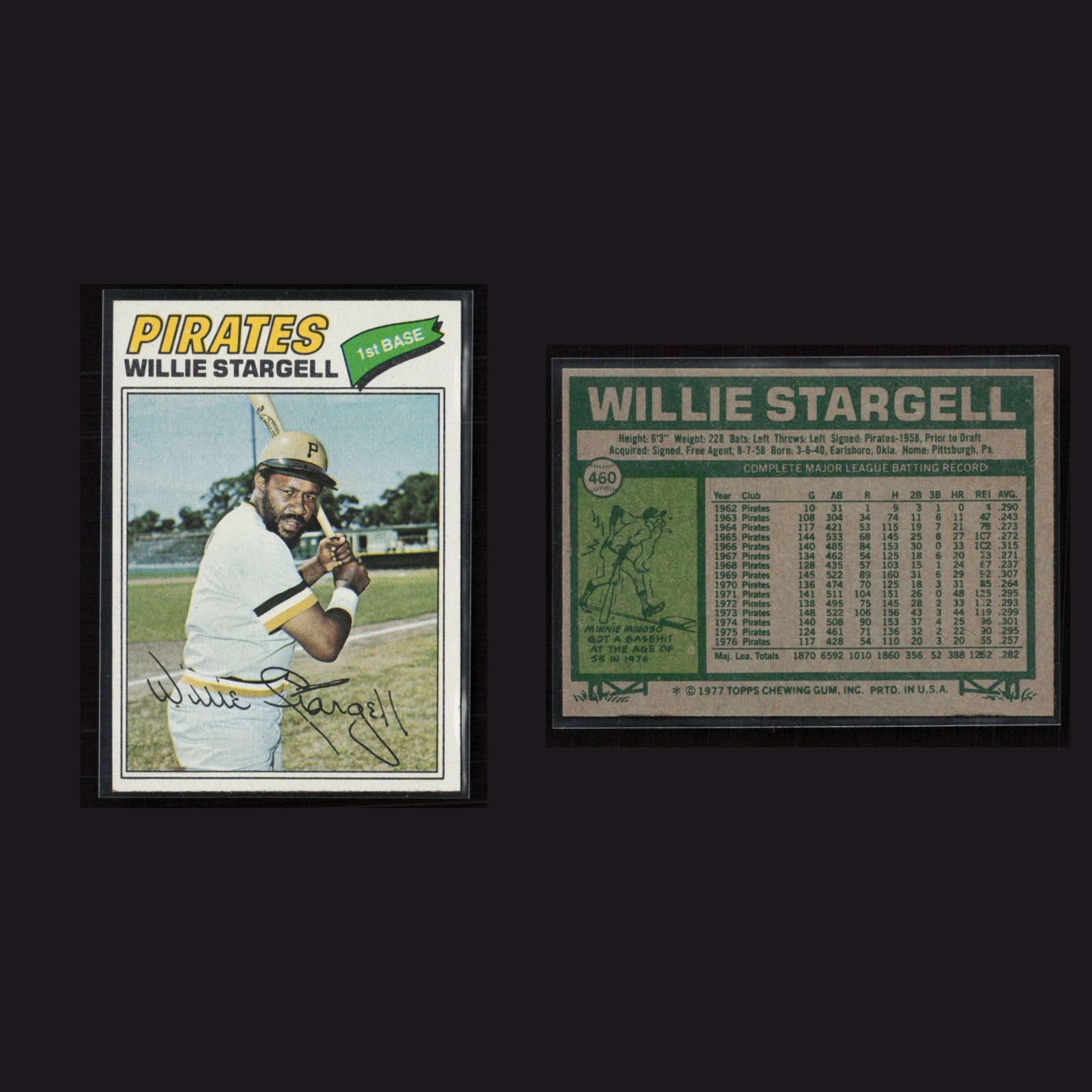 Willie Stargell #460 NM 1977 Topps Pittsburgh Pirates Vintage Baseball Card MLB front and back scans. Card condition is Near Mint.