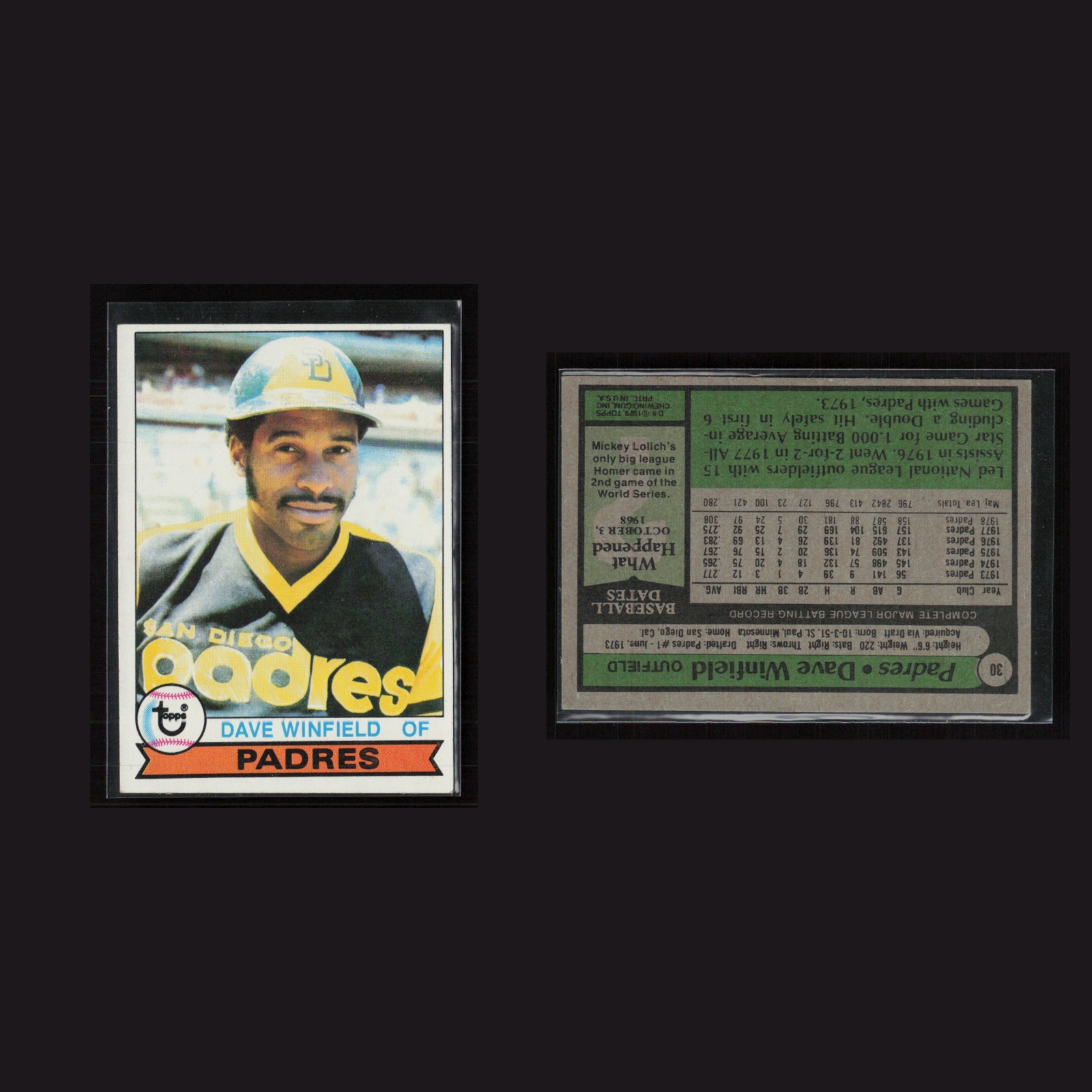Dave Winfield #30 EX-EXMINT 1979 Topps San Diego Padres Vintage Baseball Card front and back scans. Card condition is Near Mint.