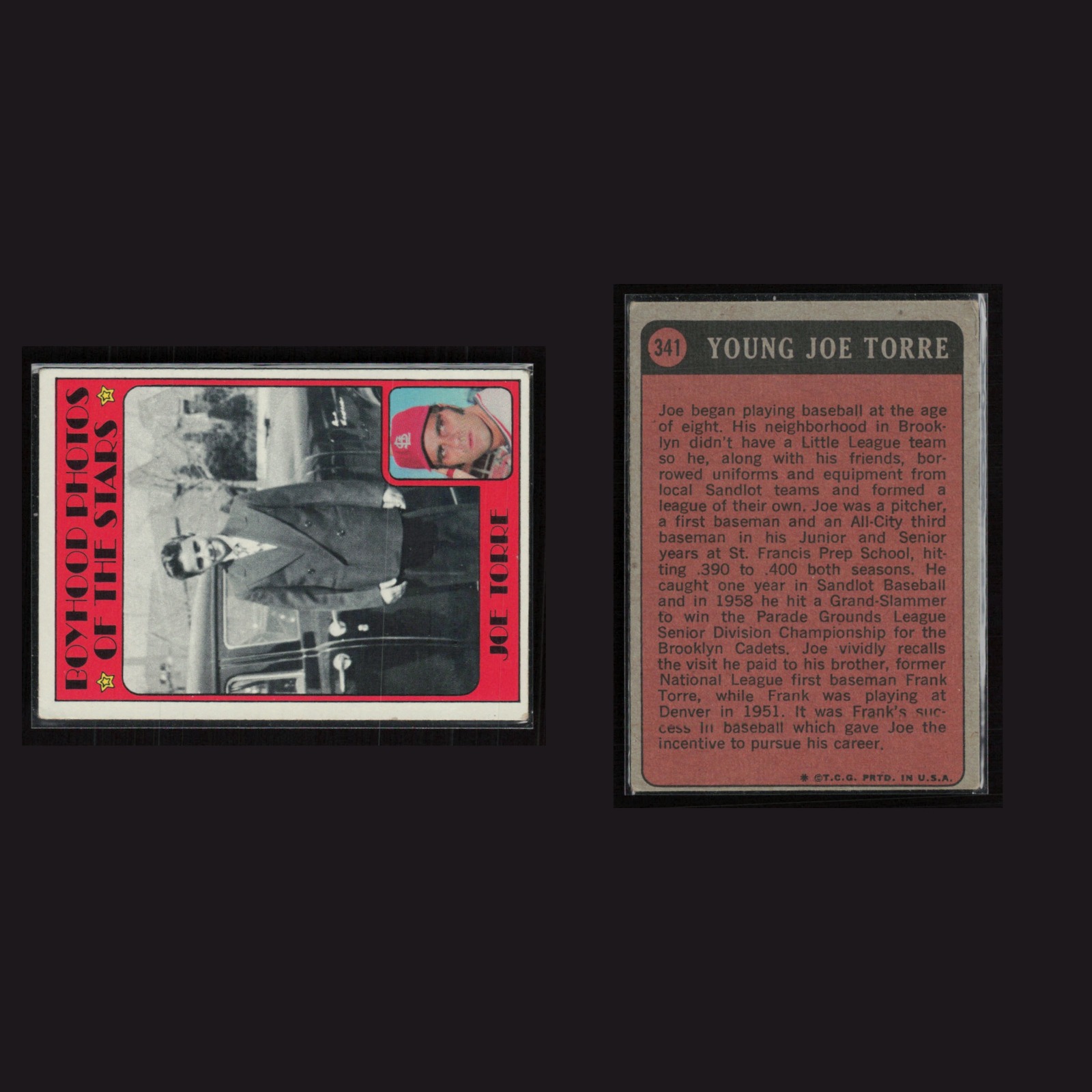 Joe Torre #341 EX-EXMINT 1972 Topps St. Louis Cardinals Vintage Baseball Card front and back scans. Card condition is Near Mint.