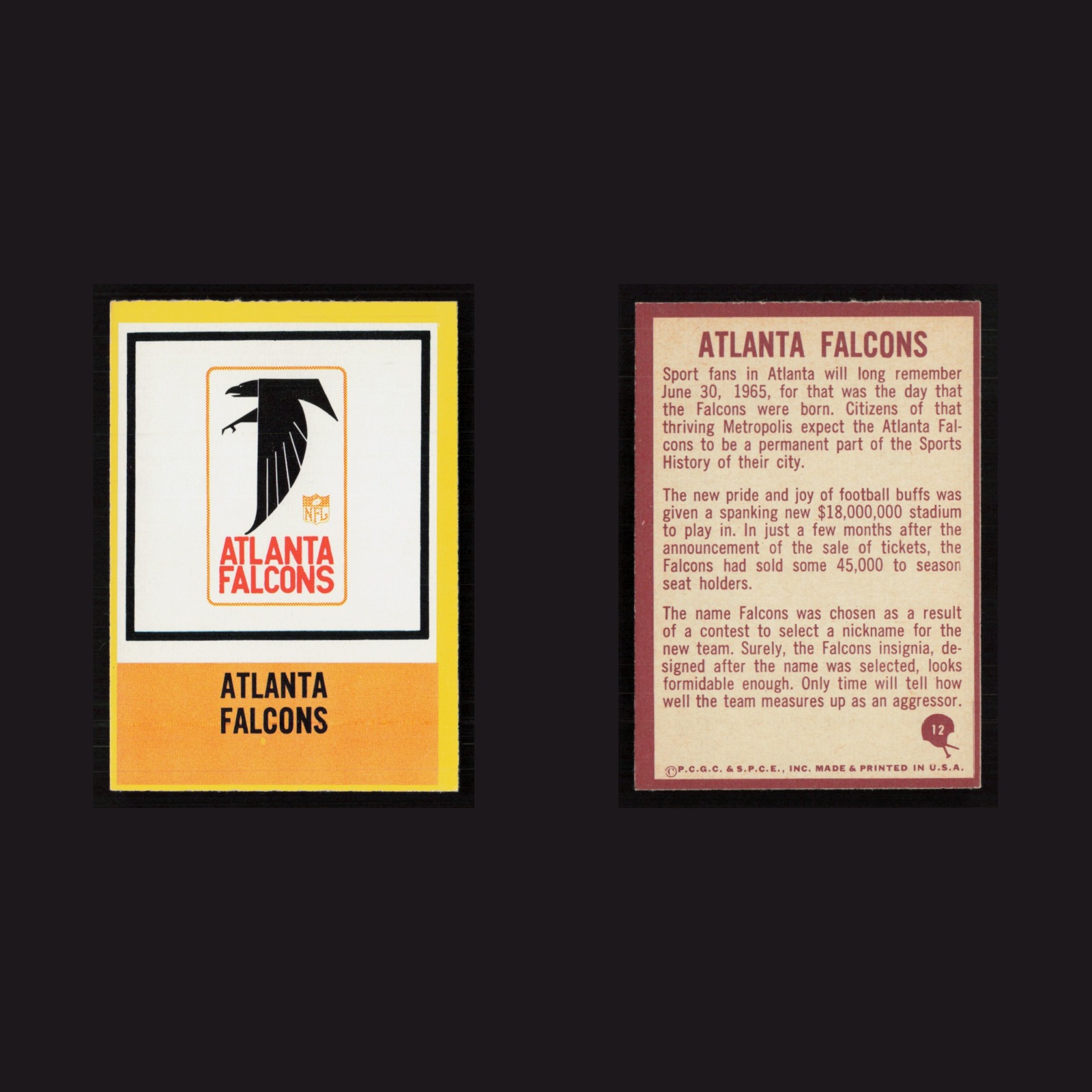 1967 Falcons Logo #12 NM Philadelphia Atlanta Falcons Vintage Football Card NFL front and back scans. Card condition is Near Mint.