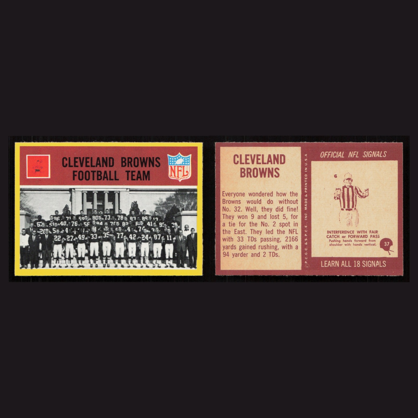1967 Cleveland Browns Team #37 MINT Philadelphia Cleveland Browns Vintage Card front and back scans. Card condition is Near Mint.