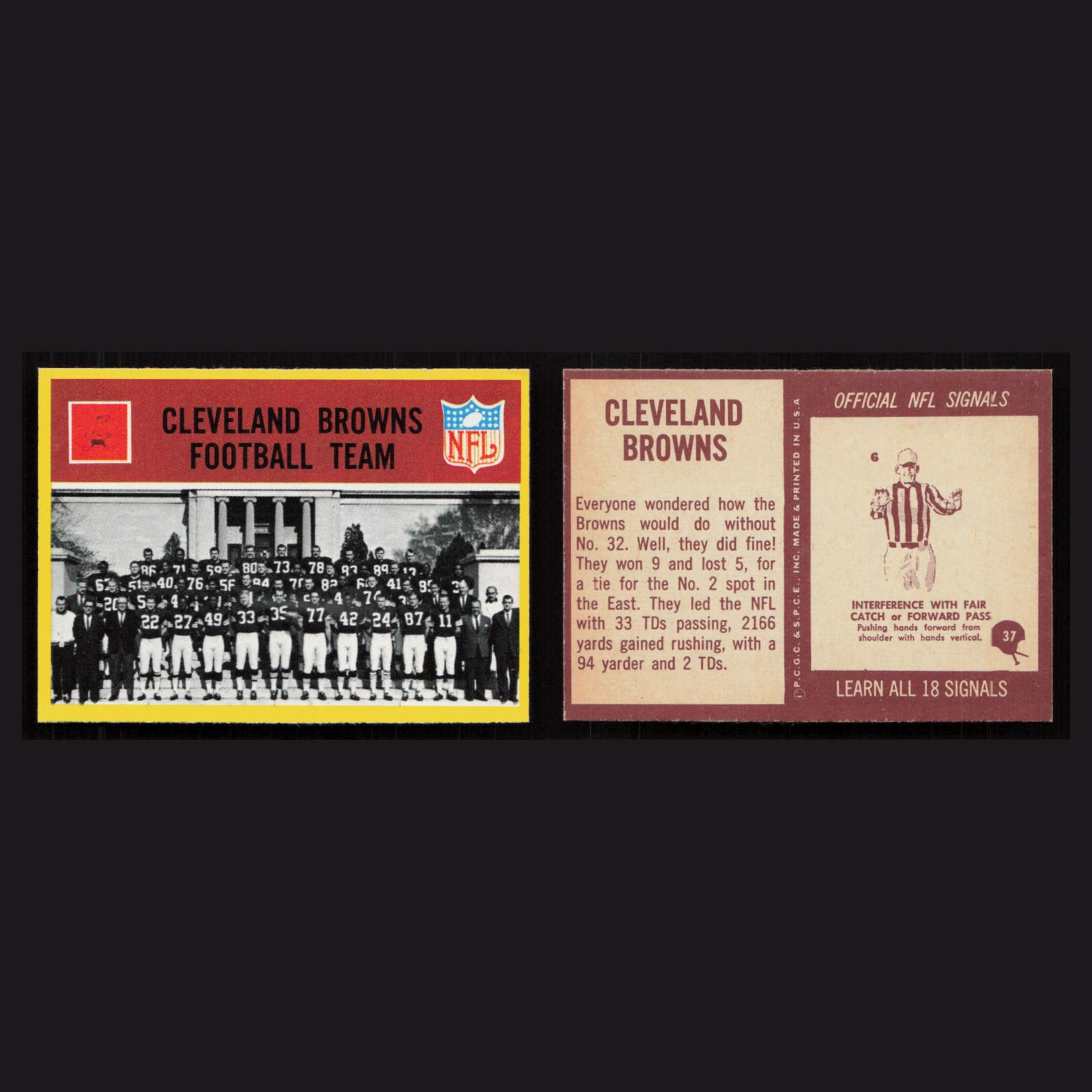 1967 Cleveland Browns Team #37 MINT Philadelphia Cleveland Browns Vintage Card front and back scans. Card condition is Near Mint.