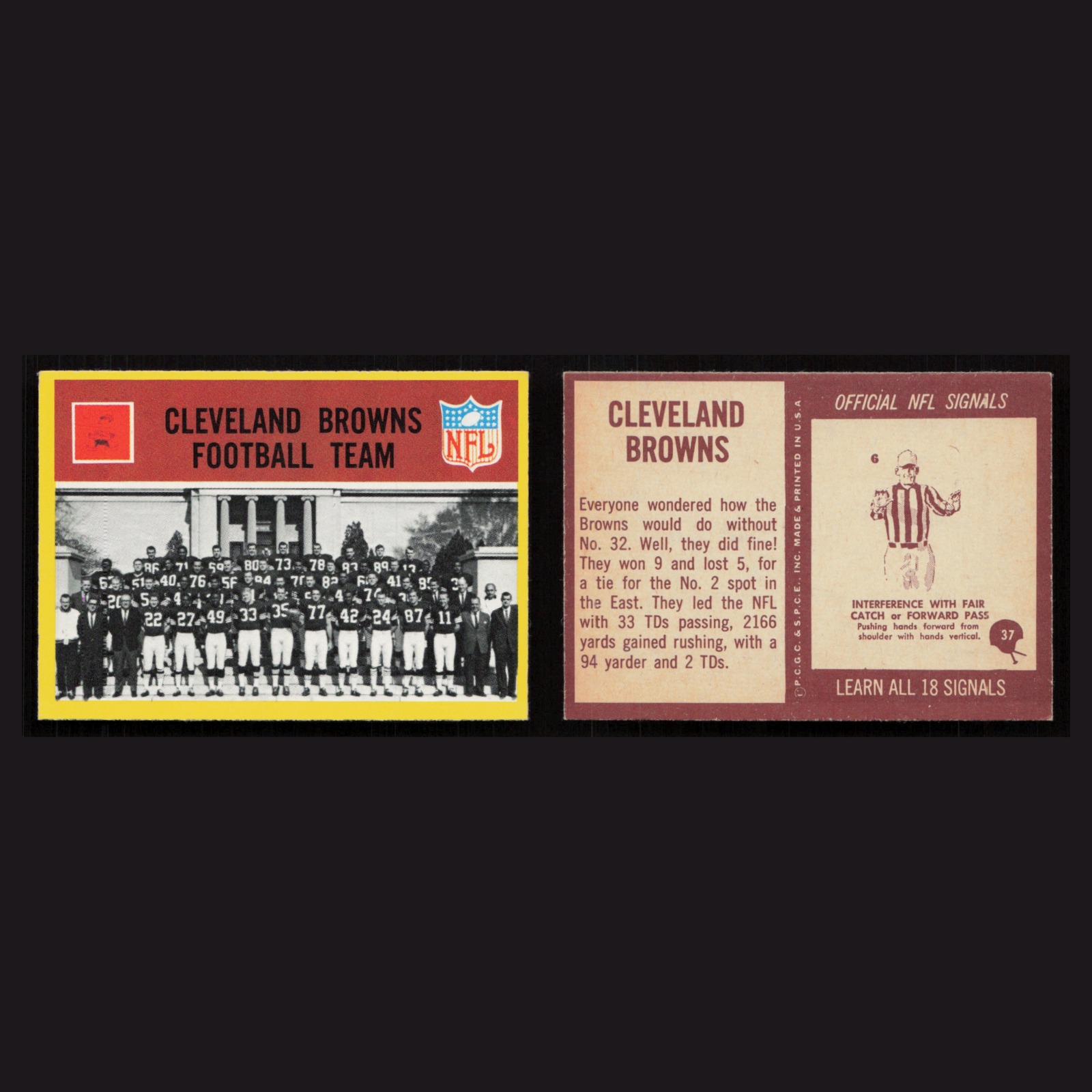 1967 Cleveland Browns Team #37 NM-MT Philadelphia Cleveland Browns Vintage Card front and back scans. Card condition is Near Mint.