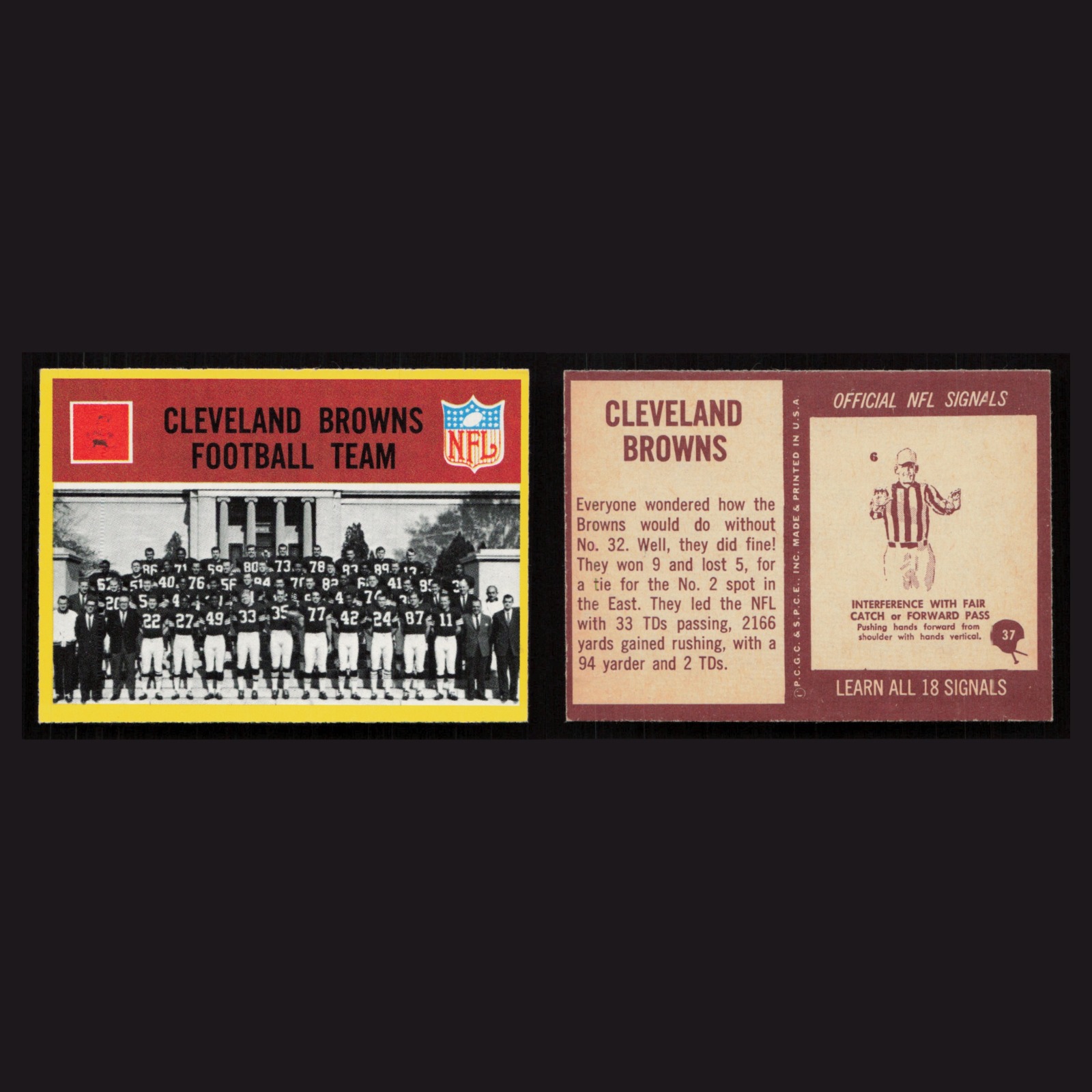 1967 Cleveland Browns Team #37 NM-MT Philadelphia Cleveland Browns Vintage Card front and back scans. Card condition is Near Mint.