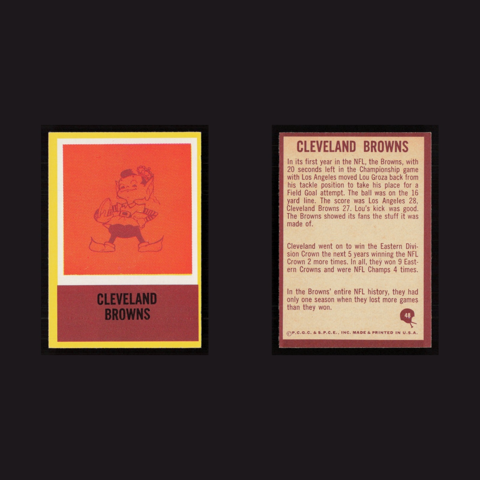 1967 Browns Logo #48 NM Philadelphia Cleveland Browns Vintage Football Card NFL front and back scans. Card condition is Near Mint.