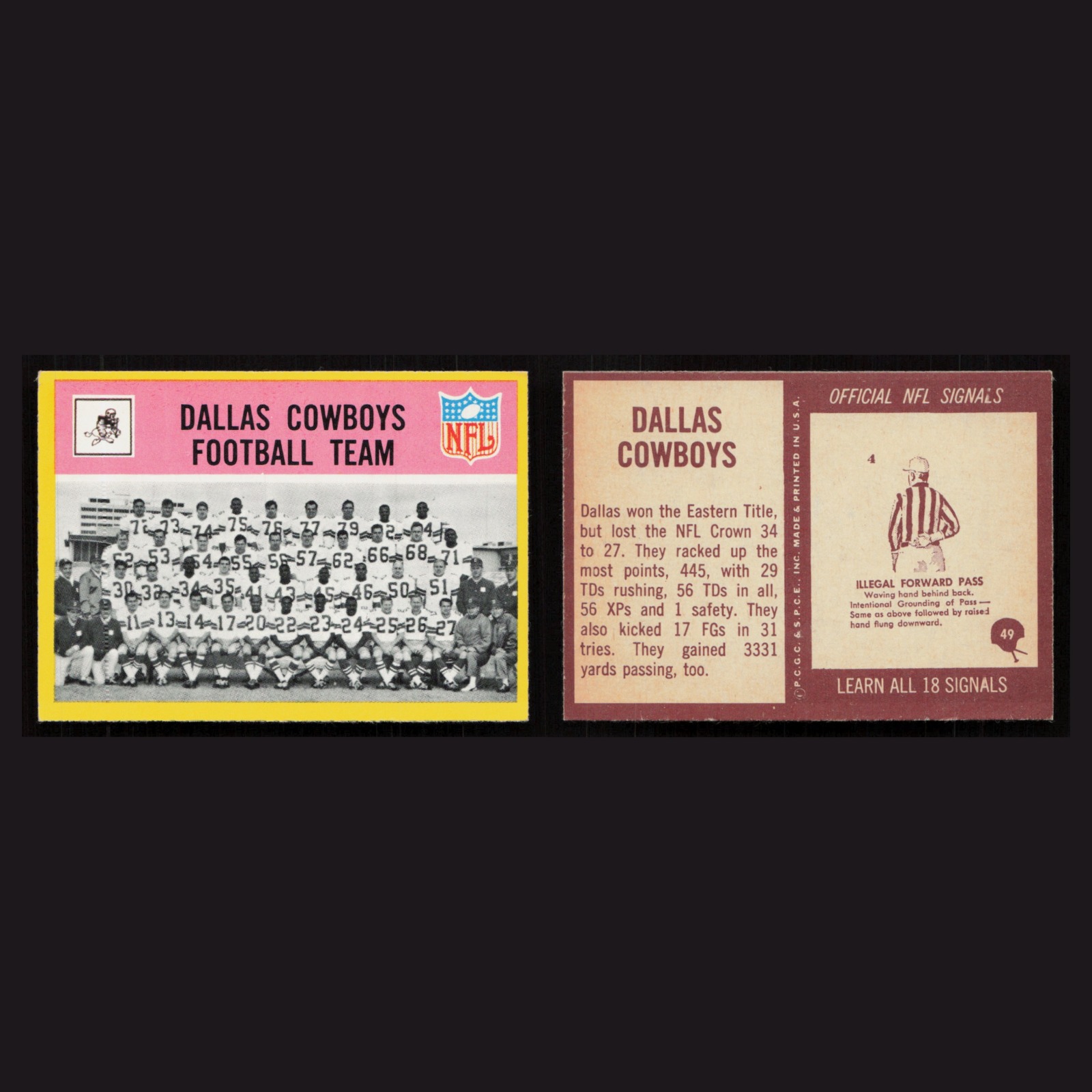 1967 Dallas Cowboys Team #49 NM-MT Philadelphia team checklist, checklist Card front and back scans. Card condition is Near Mint.