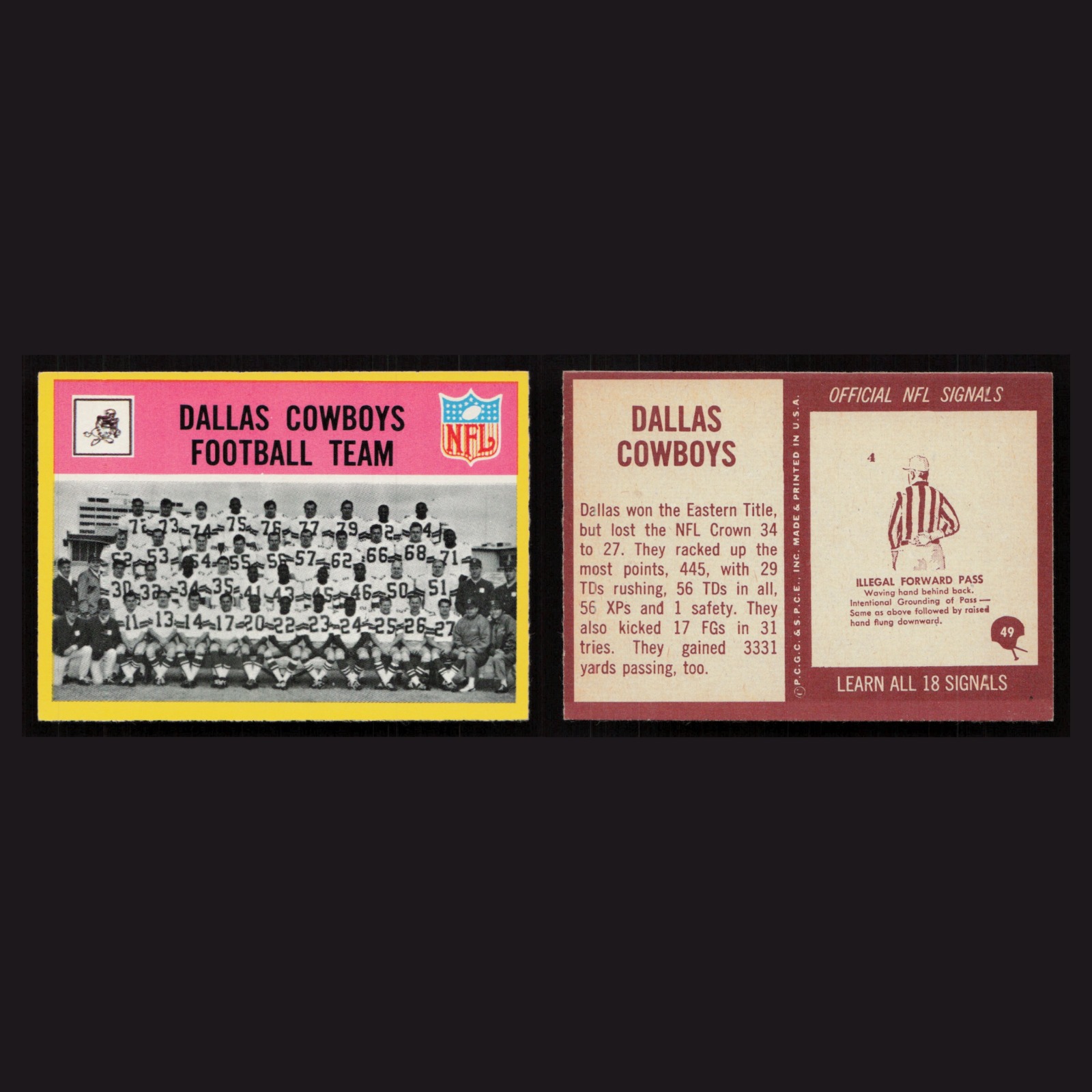 1967 Dallas Cowboys Team #49 NM-MT Philadelphia team checklist, checklist Card front and back scans. Card condition is Near Mint.