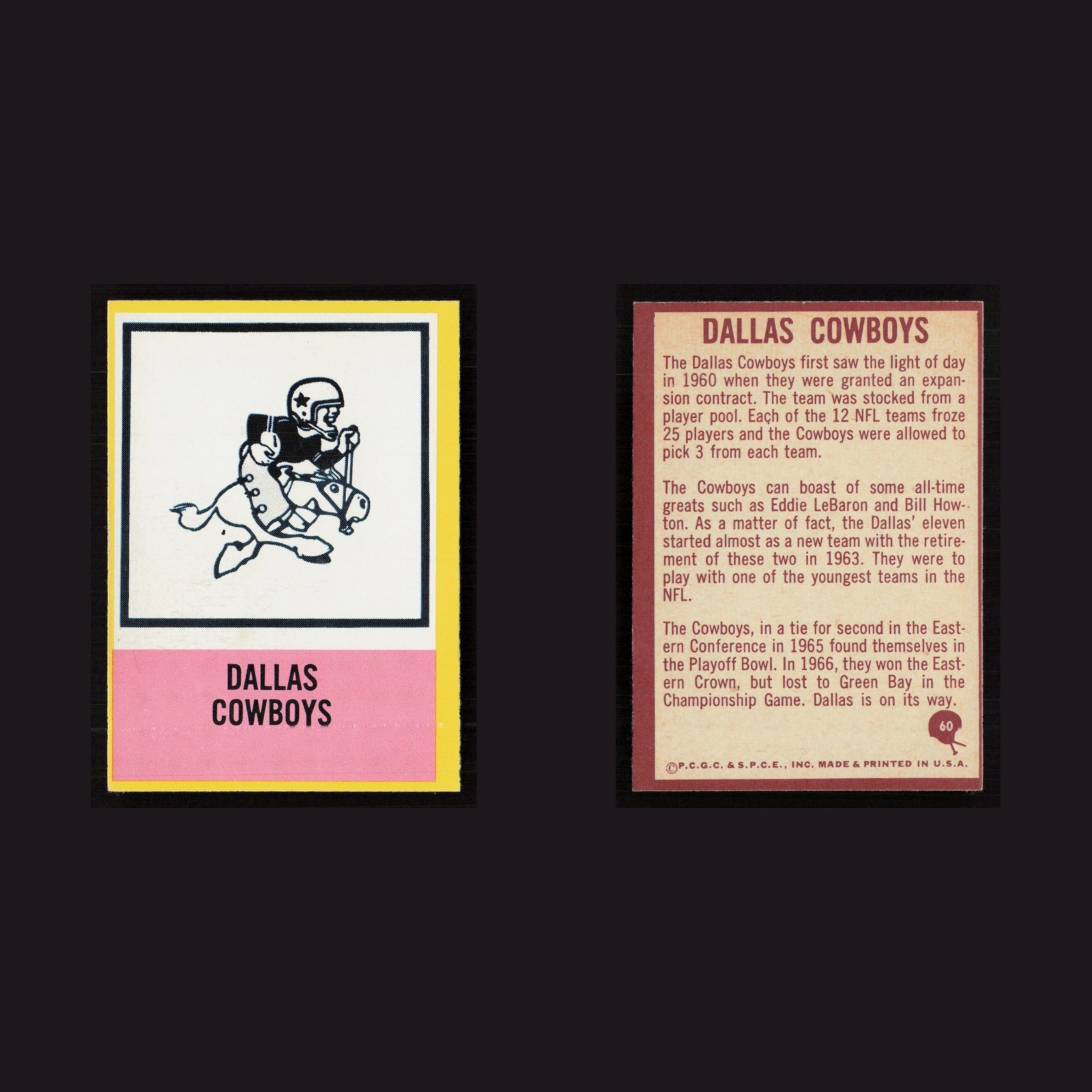 1967 Cowboys Logo #60 NM Philadelphia Dallas Cowboys Vintage Football Card NFL front and back scans. Card condition is Near Mint.