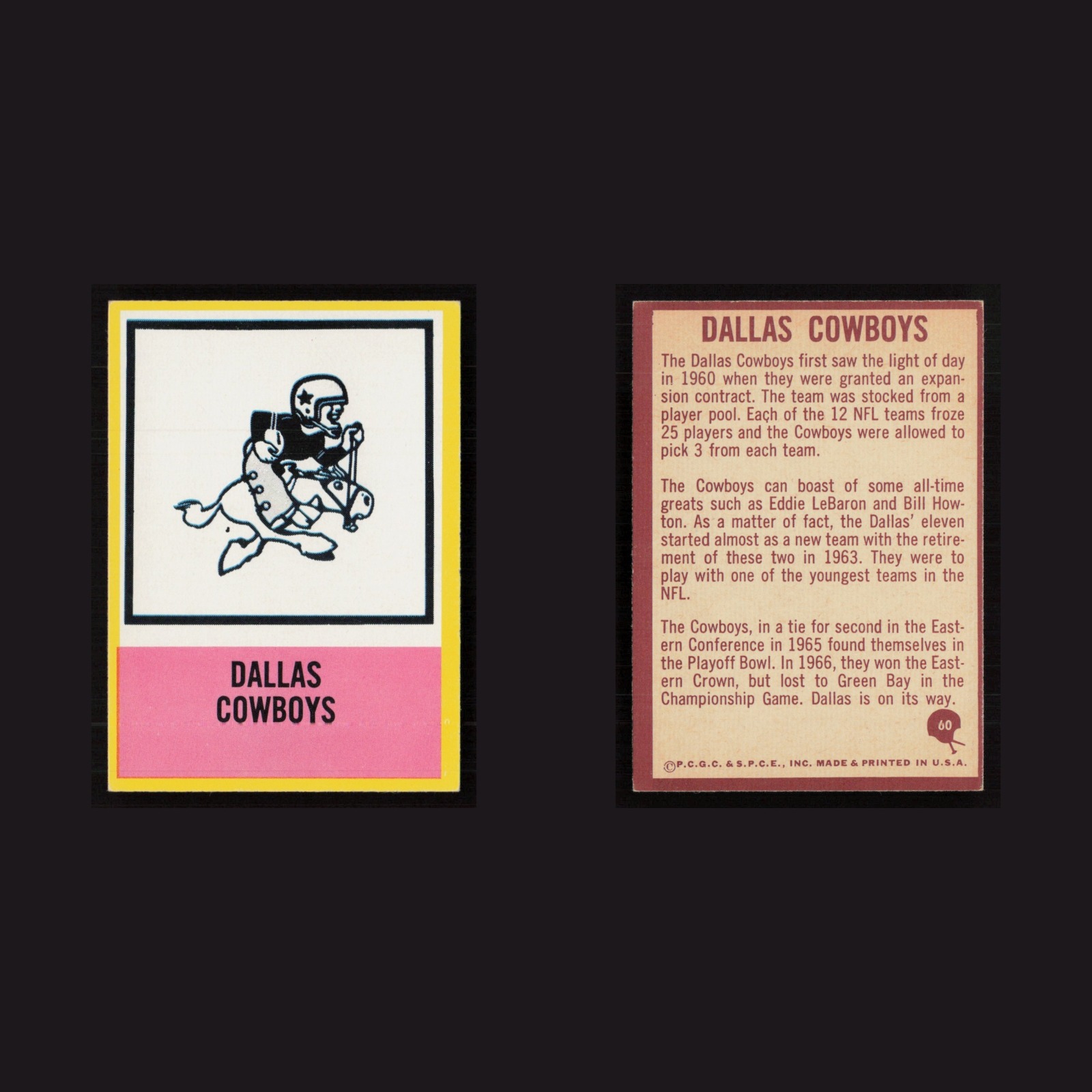 1967 Cowboys Logo #60 NM-MT Philadelphia Dallas Cowboys Vintage Football Card front and back scans. Card condition is Near Mint.