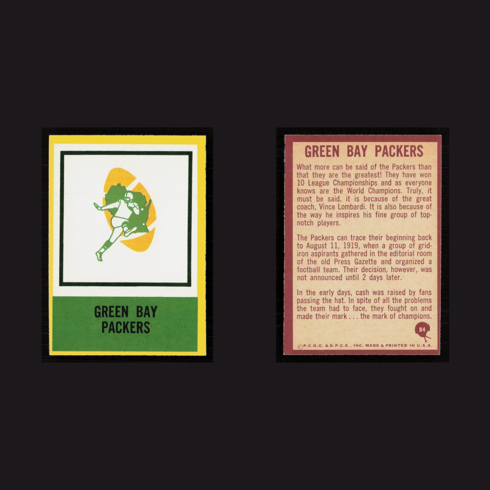 1967 Packers Logo #84 NM Philadelphia Green Bay Packers Vintage Football Card front and back scans. Card condition is Near Mint.