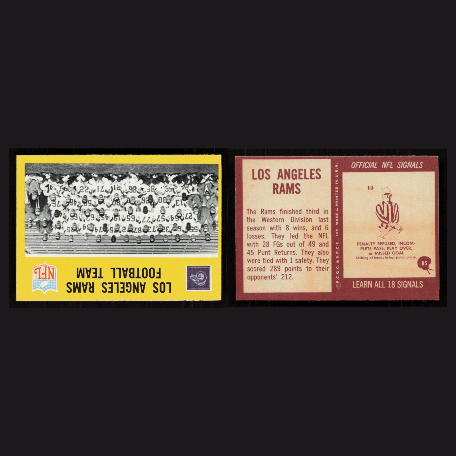 1967 Los Angeles Rams Team #85 NM Philadelphia team checklist, checklist Rams front and back scans. Card condition is Near Mint.