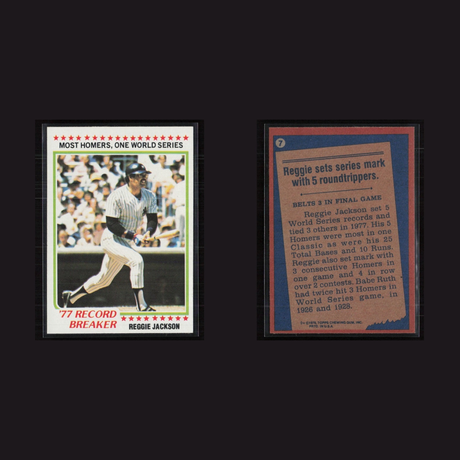 1978 Reggie Jackson #7 MINT Topps New York Yankees Vintage Baseball Card MLB front and back scans. Card condition is Near Mint.