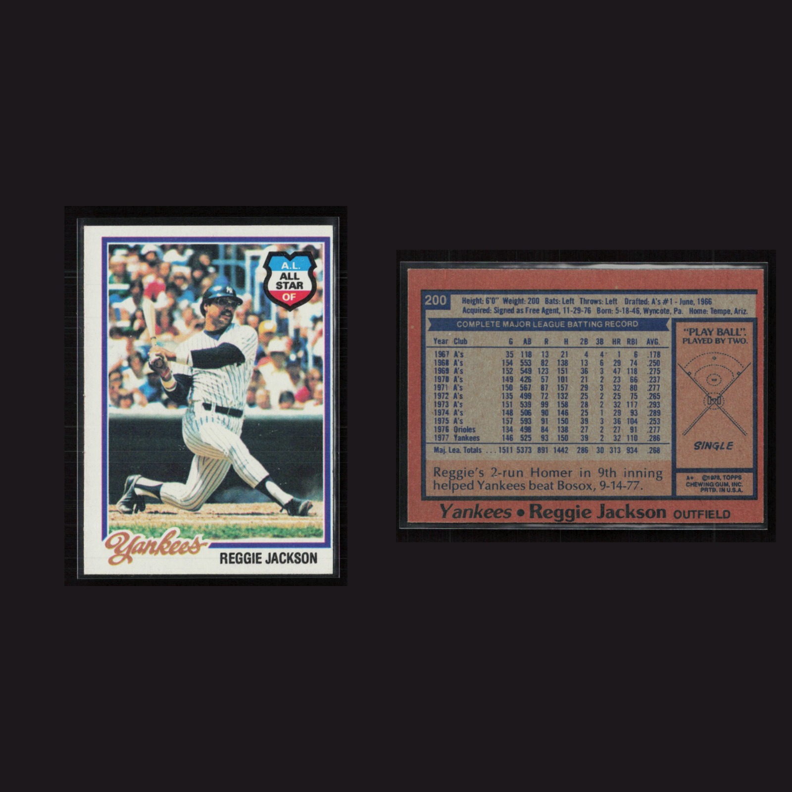 1978 Reggie Jackson #200 NM Topps New York Yankees Vintage Baseball Card MLB front and back scans. Card condition is Near Mint.