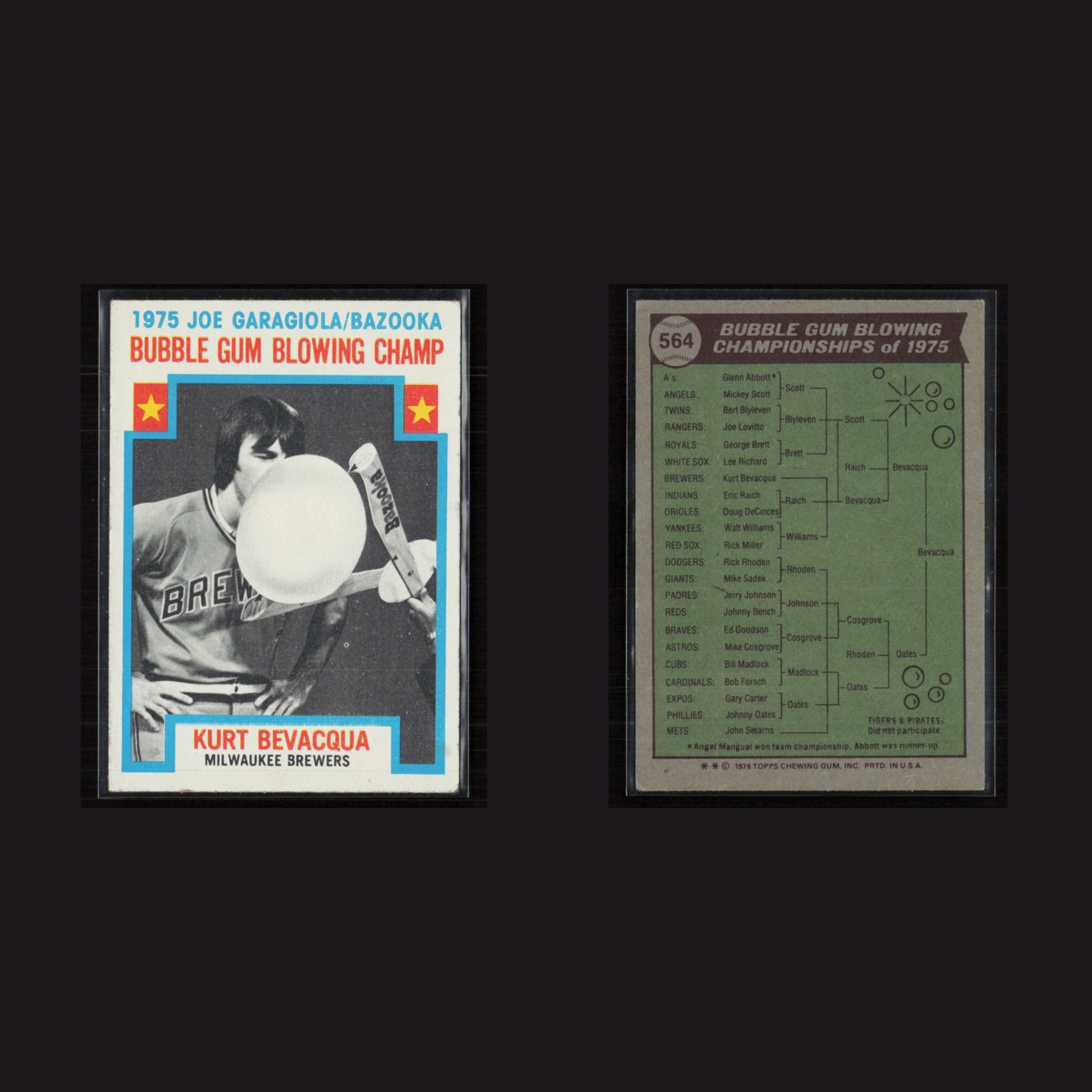 1976 Kurt Bevacqua #564 VG-EX Topps Milwaukee Brewers Vintage Baseball Card MLB front and back scans. Card condition is Near Mint.