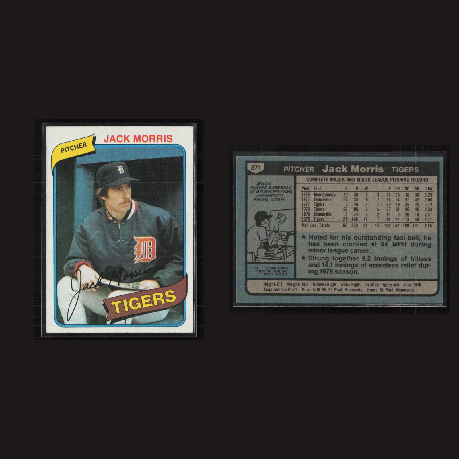 1980 Jack Morris #371 NM Topps Detroit Tigers Baseball Card MLB front and back scans. Card condition is Near Mint.