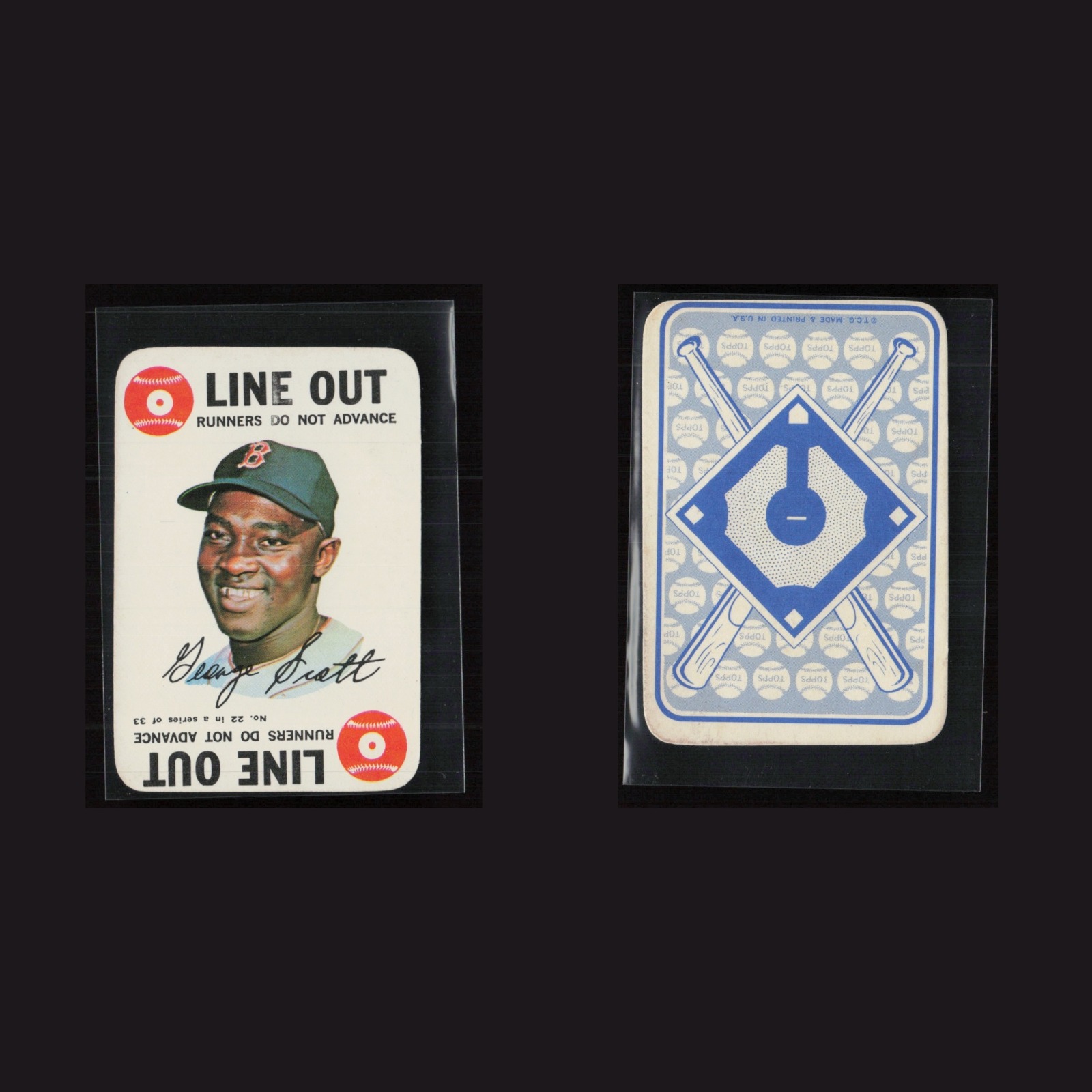 1968 George Scott #22 EX Topps Game Boston Red Sox Vintage Baseball Card MLB front and back scans. Card condition is Excellent.