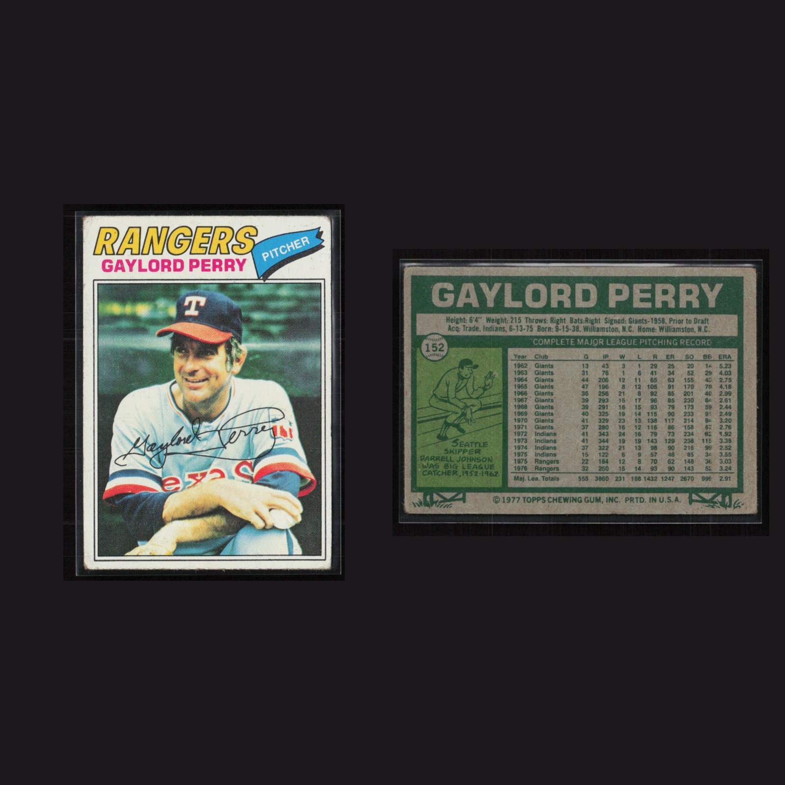 1977 Gaylord Perry #152 VG-EX Topps Texas Rangers Vintage Baseball Card MLB front and back scans. Card condition is Very Good-Excellent.