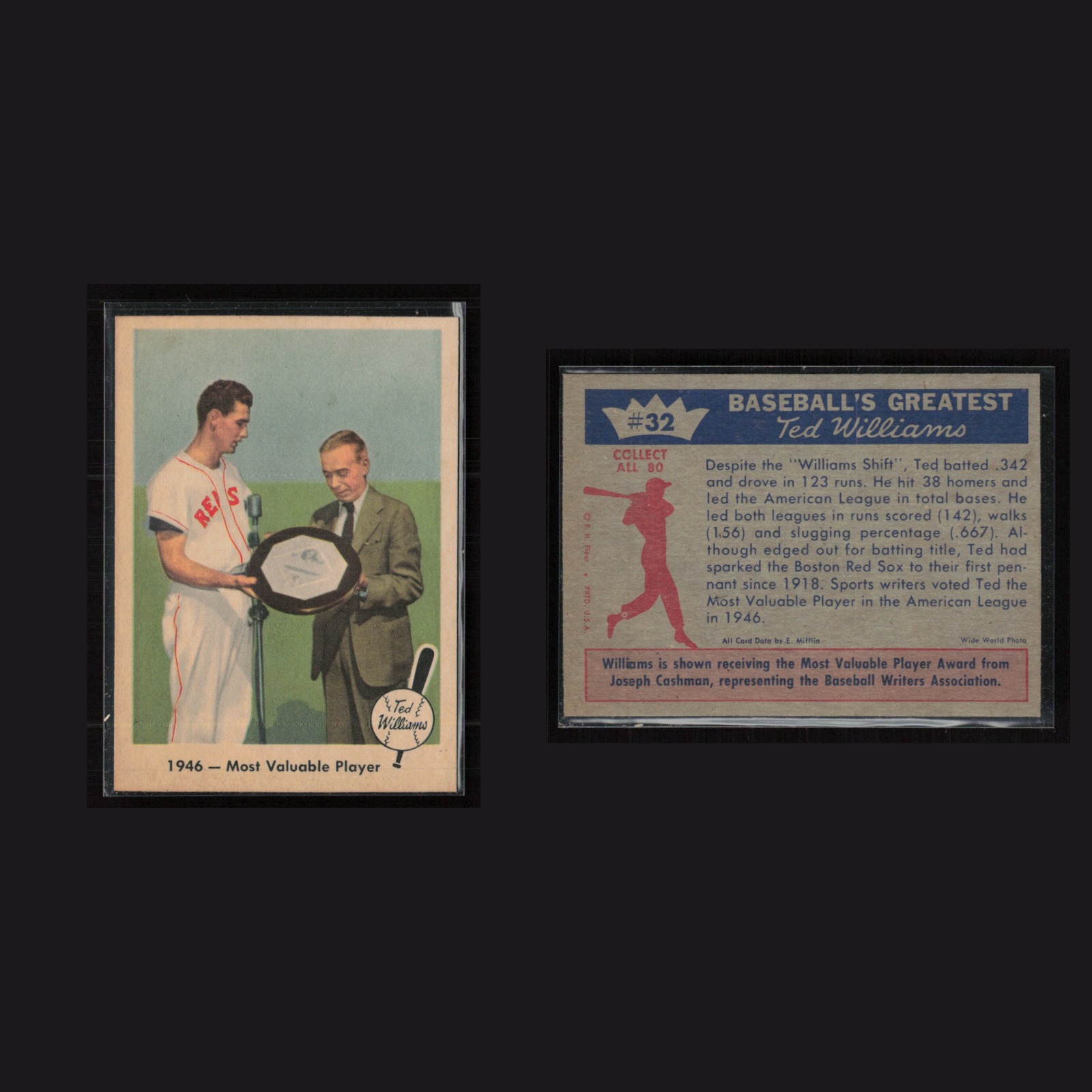 1959 Ted Williams #32 EX Fleer Ted Williams Boston Red Sox Vintage Baseball Card front and back scans. Card condition is Excellent+.