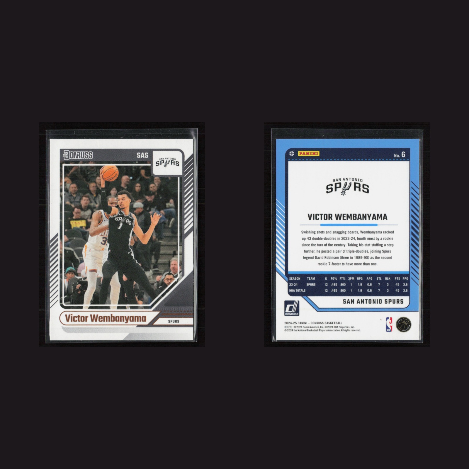 2024-25 Rookie Victor Wembanyama #6 NM-MT Wemby Panini Donruss Basketball Spurs front and back scans. Card condition is Near Mint-Mint.