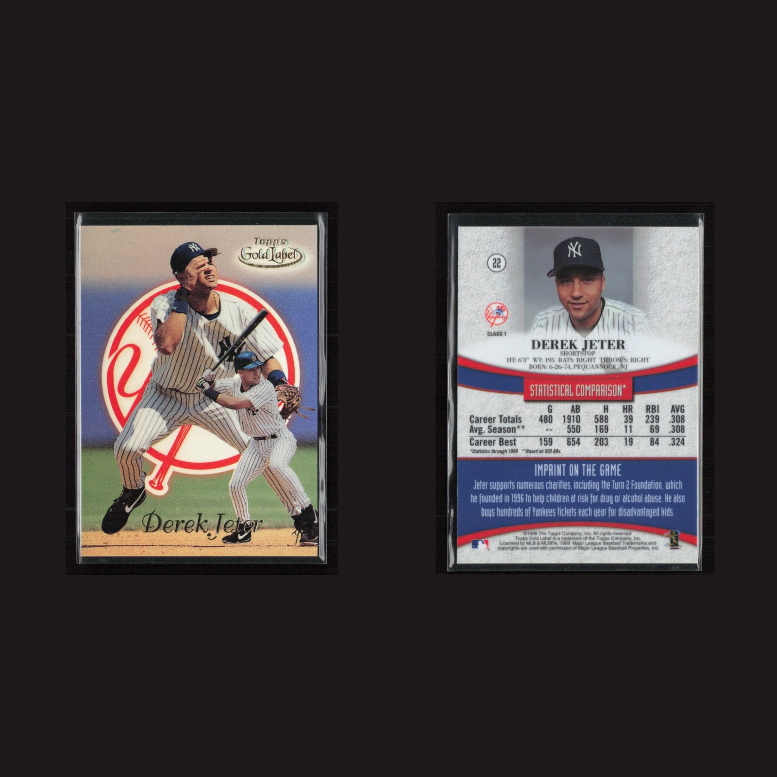 1999 Derek Jeter #22 NM-MT Topps Gold Label Refractor New York Yankees Baseball front and back scans. Card condition is Near Mint-Mint.