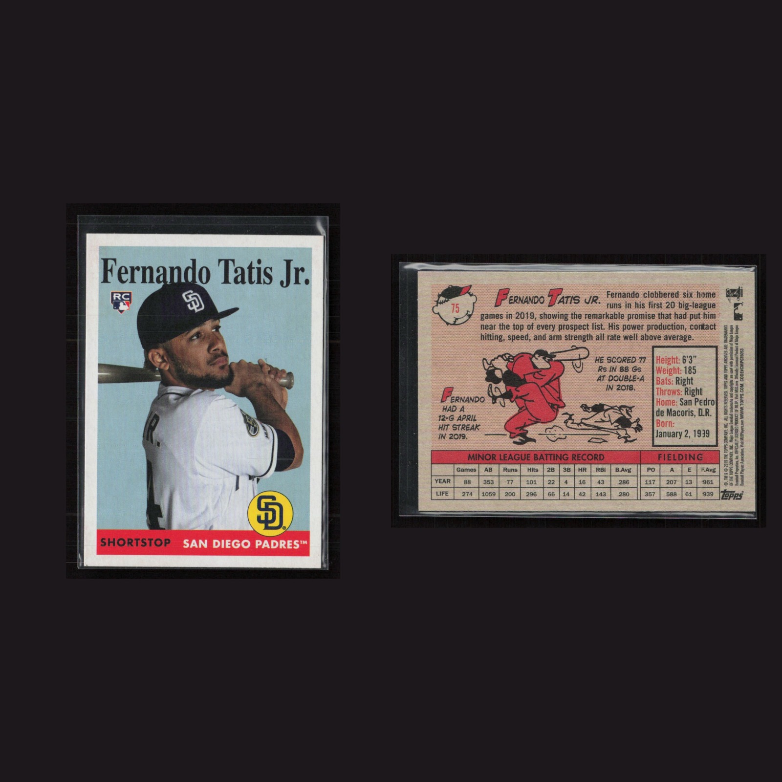 2019 Rookie Fernando Tatis Jr. #75 NM-MT Topps Archives San Diego Padres Card front and back scans. Card condition is Near Mint-Mint.