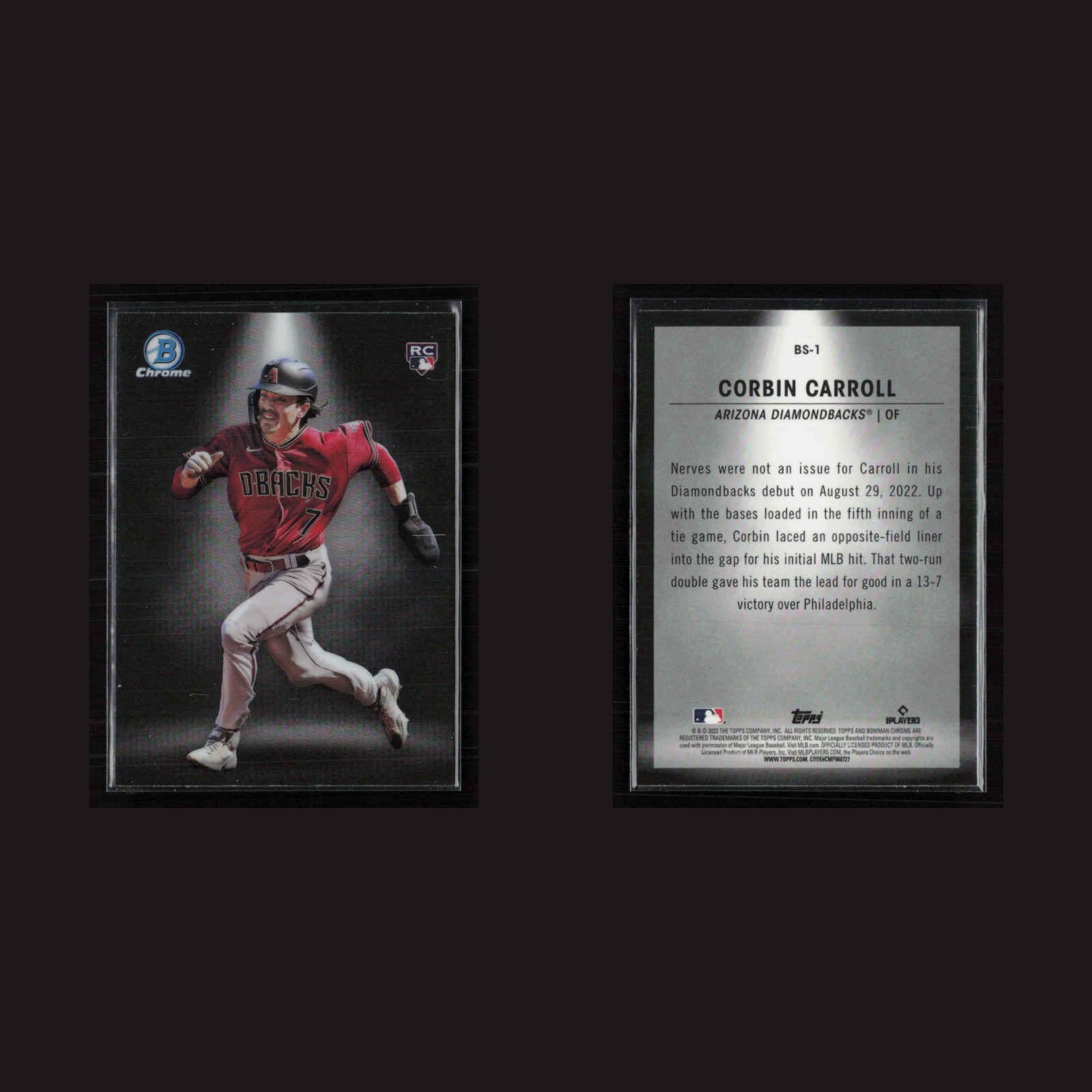 2023 Rookie Corbin Carroll #BS-1 NM-MT Bowman Chrome Spotlights Diamondbacks MLB front and back scans. Card condition is Near Mint-Mint.