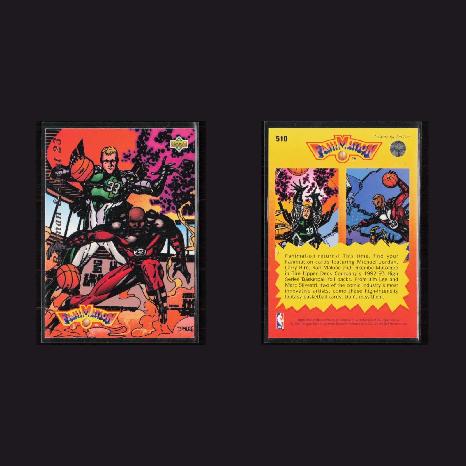 1992-93 Larry Bird / Michael Jordan - Birdman & Agent 23 #510 NM-MT Fanimation front and back scans. Card condition is Near Mint-Mint.