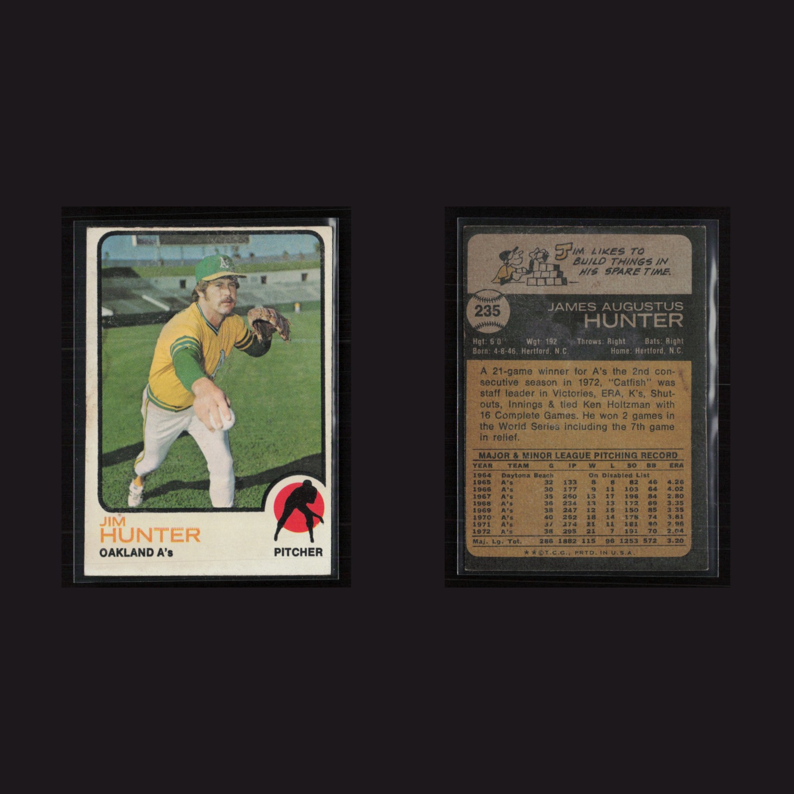 1973 Jim Hunter #235 EX Topps Oakland Athletics Vintage Baseball Card Set-Break front and back scans. Card condition is Excellent.