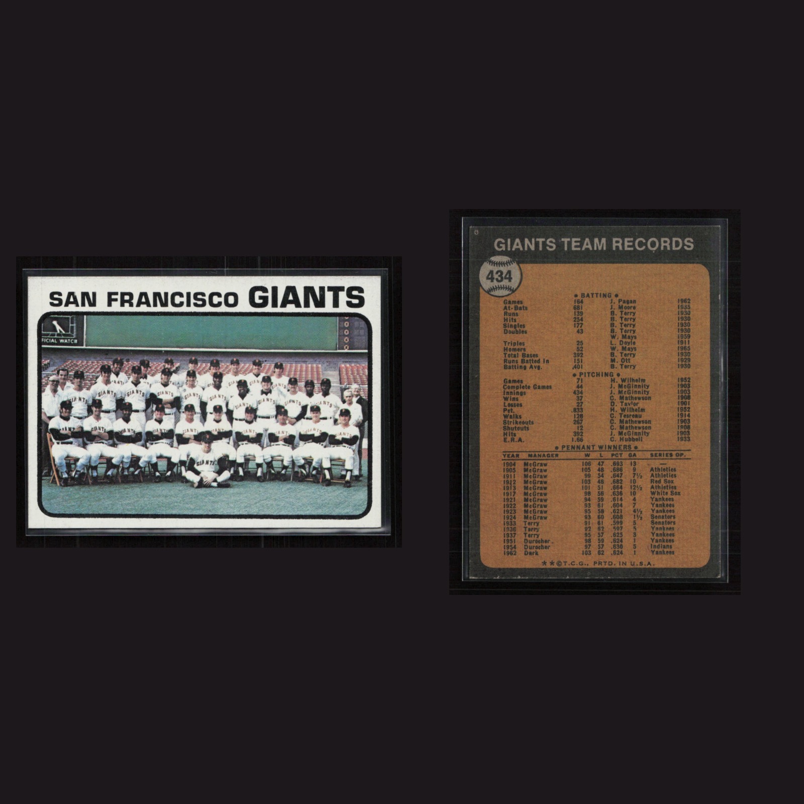 1973 Giants Team #434 EX Topps San Francisco Giants Vintage Baseball Card MLB front and back scans. Card condition is Excellent+.