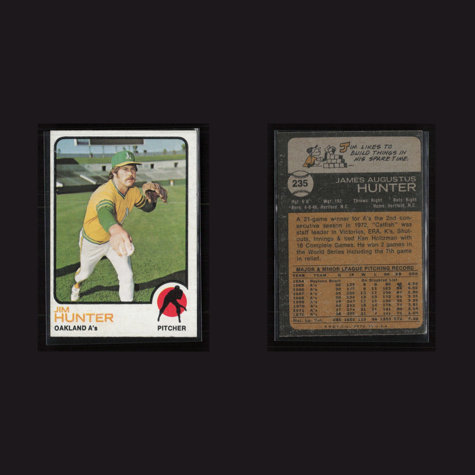 1973 Jim Hunter #235 EX Topps Oakland Athletics Vintage Baseball Card Set-Break front and back scans. Card condition is Excellent+.