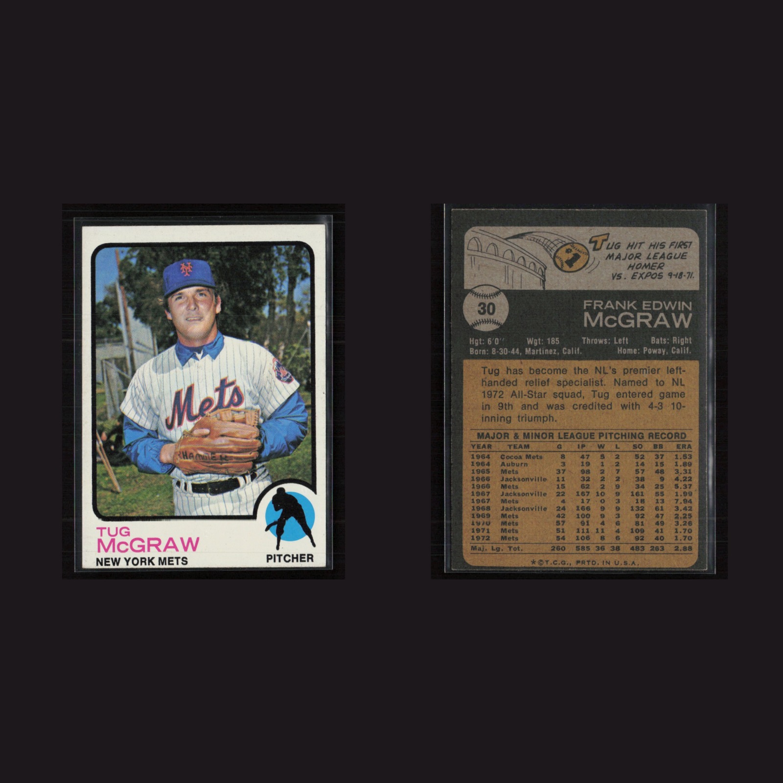 1973 Tug McGraw #30 EX Topps New York Mets Vintage Baseball Card Set-Break MLB front and back scans. Card condition is Excellent+.