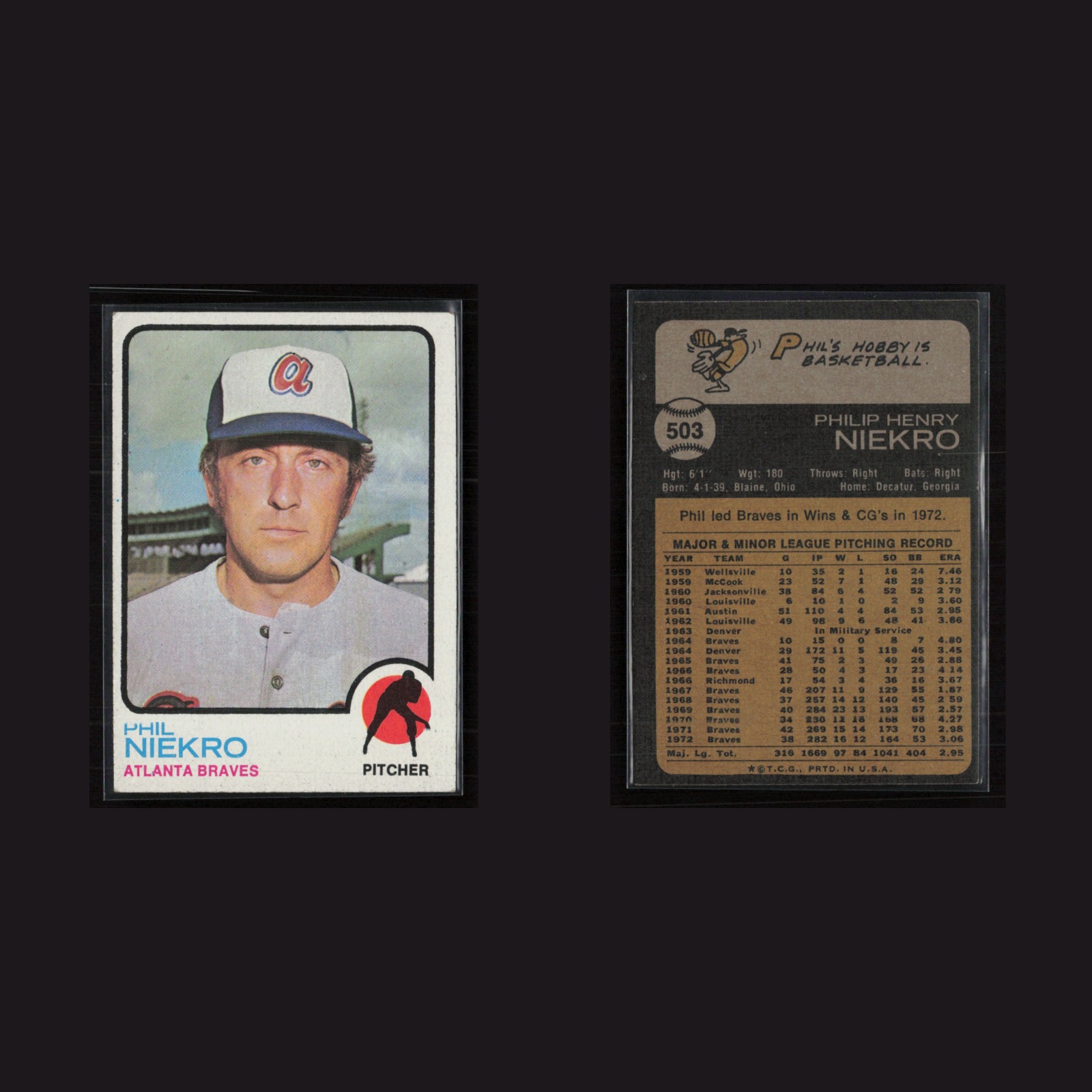1973 Phil Niekro #503 EX Topps Atlanta Braves Vintage Baseball Card Set-Break front and back scans. Card condition is Excellent+.