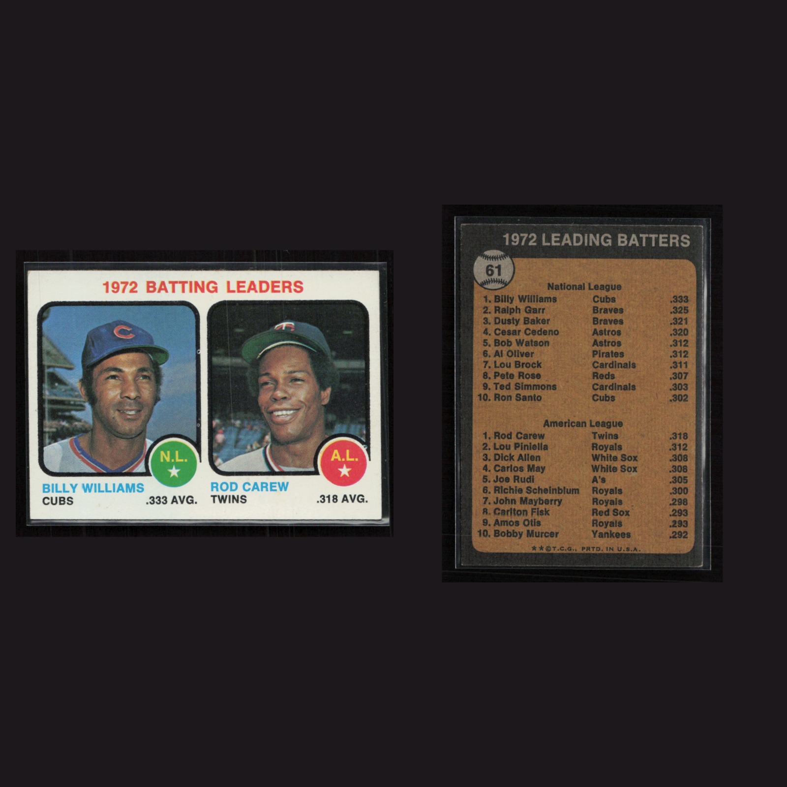 1973 Billy Williams / Rod Carew #61 NM Topps Chicago Cubs / Minnesota Twins Card front and back scans. Card condition is Near Mint.
