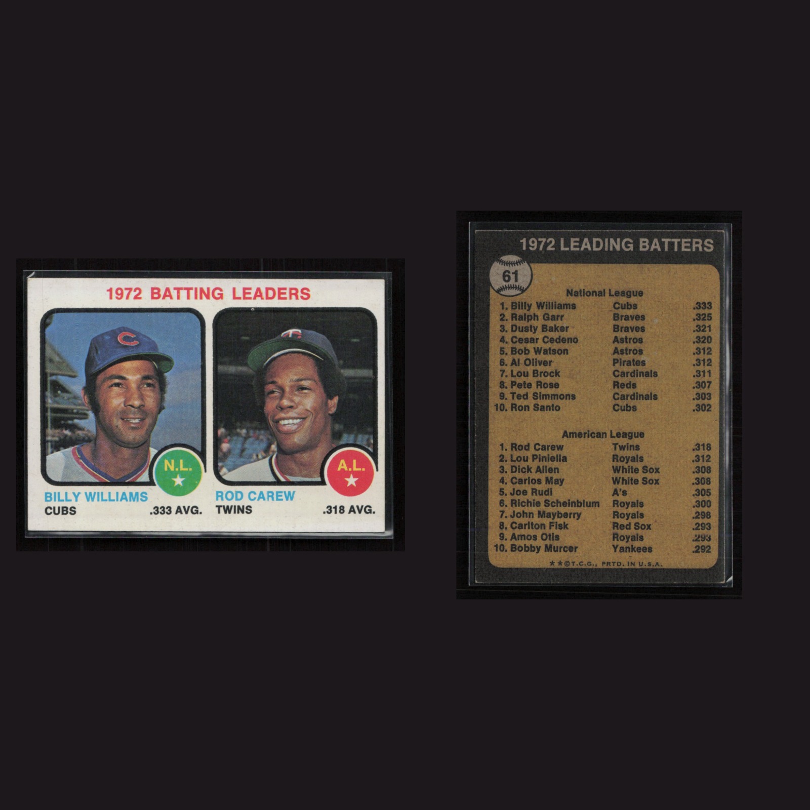 1973 Billy Williams / Rod Carew #61 NM Topps Chicago Cubs / Minnesota Twins Card front and back scans. Card condition is Near Mint.