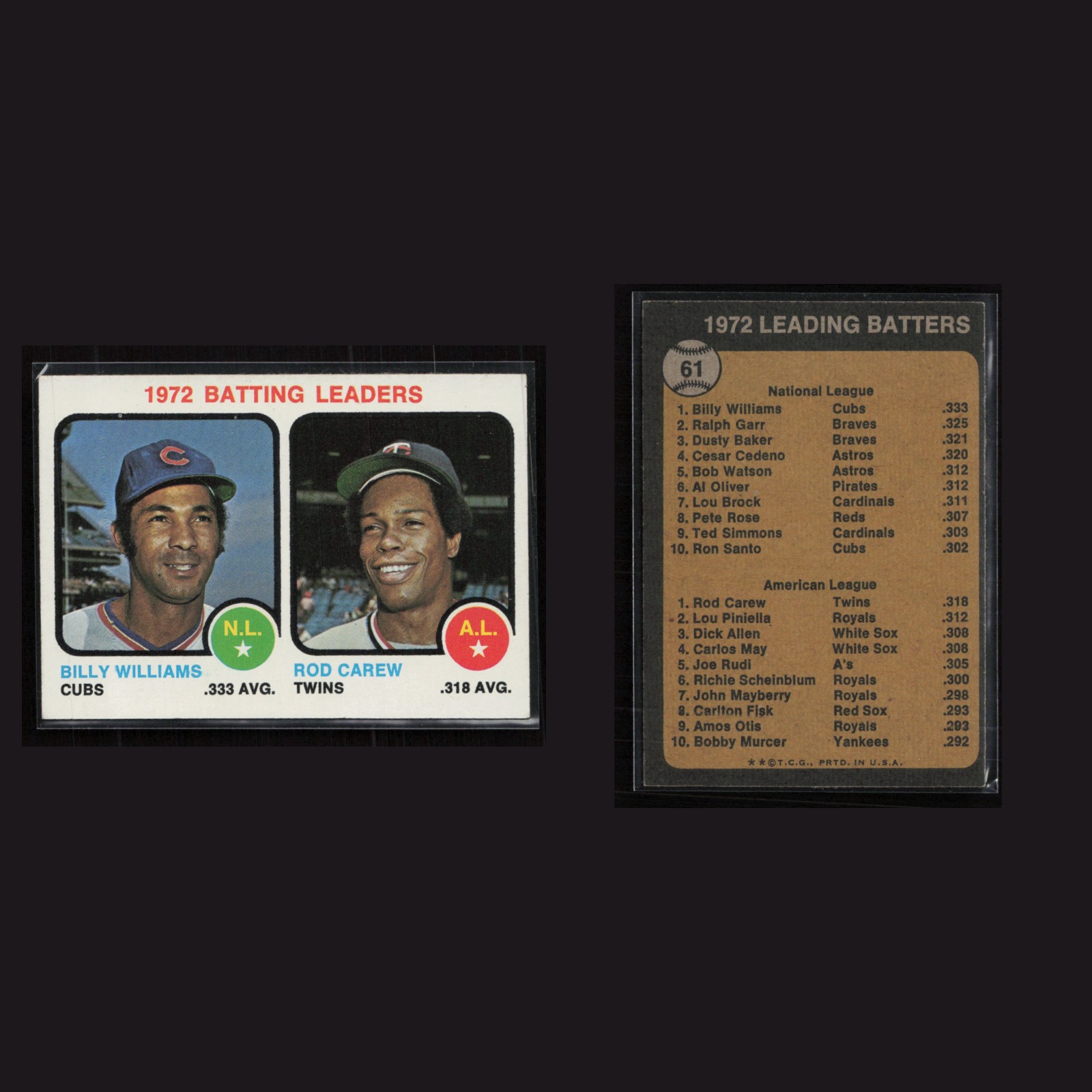 1973 Billy Williams / Rod Carew #61 EX-EXMINT Topps Vintage Baseball Card MLB front and back scans. Card condition is Excellent-Near Mint.