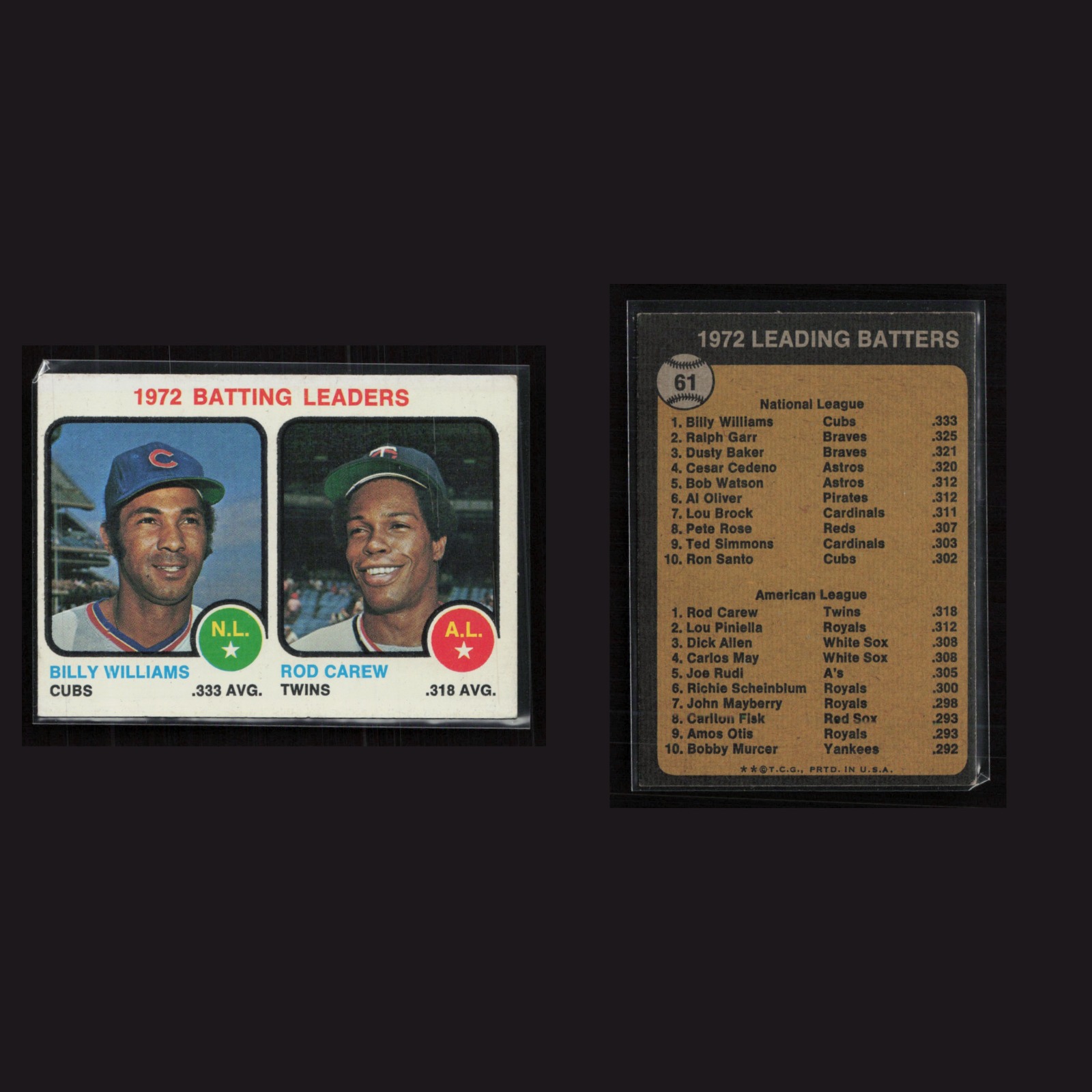 1973 Billy Williams / Rod Carew #61 EX-EXMINT Topps Baseball Vintage Card MLB front and back scans. Card condition is Excellent-Mint.