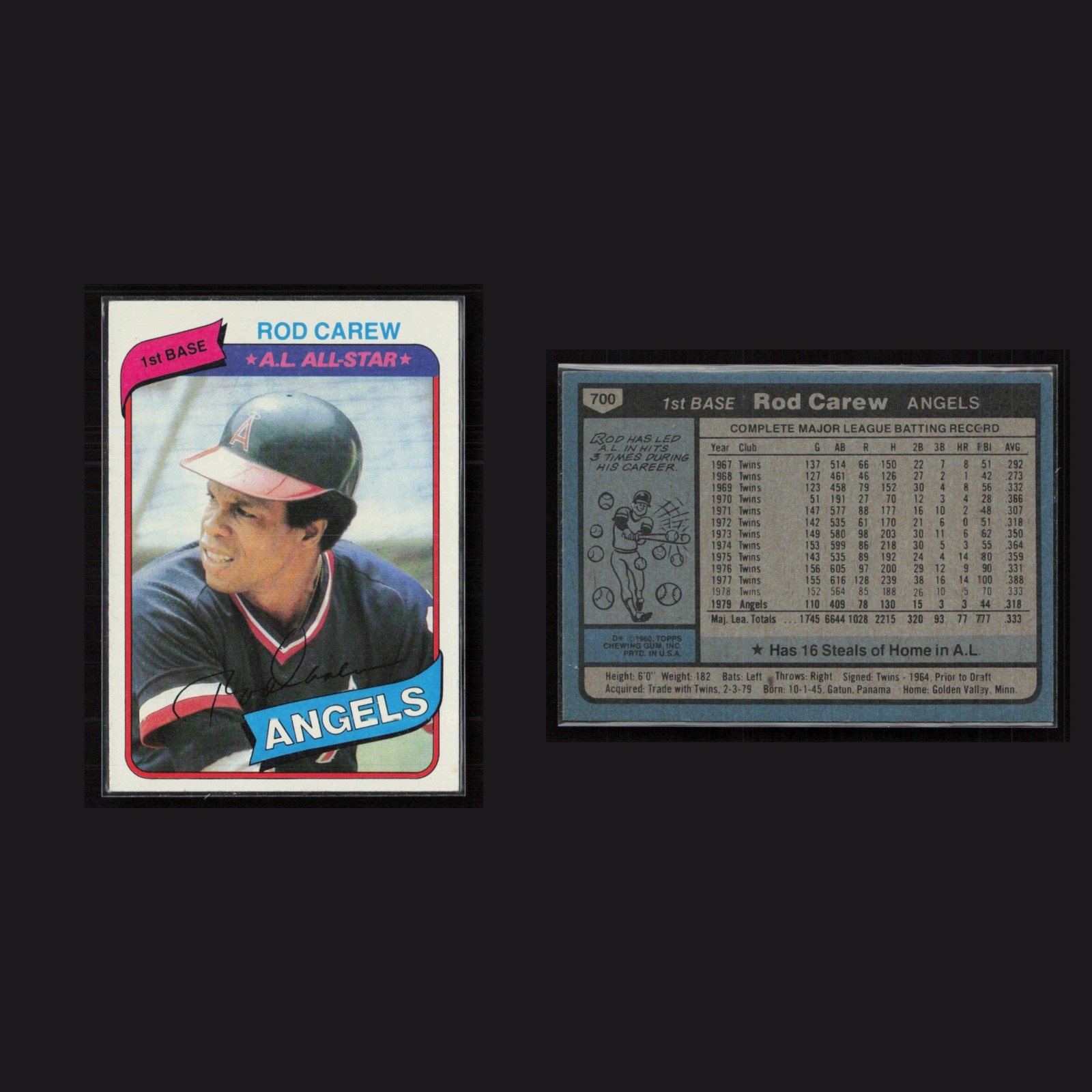 1980 Rod Carew #700 NM Topps California Angels Baseball Card MLB front and back scans. Card condition is Near Mint.