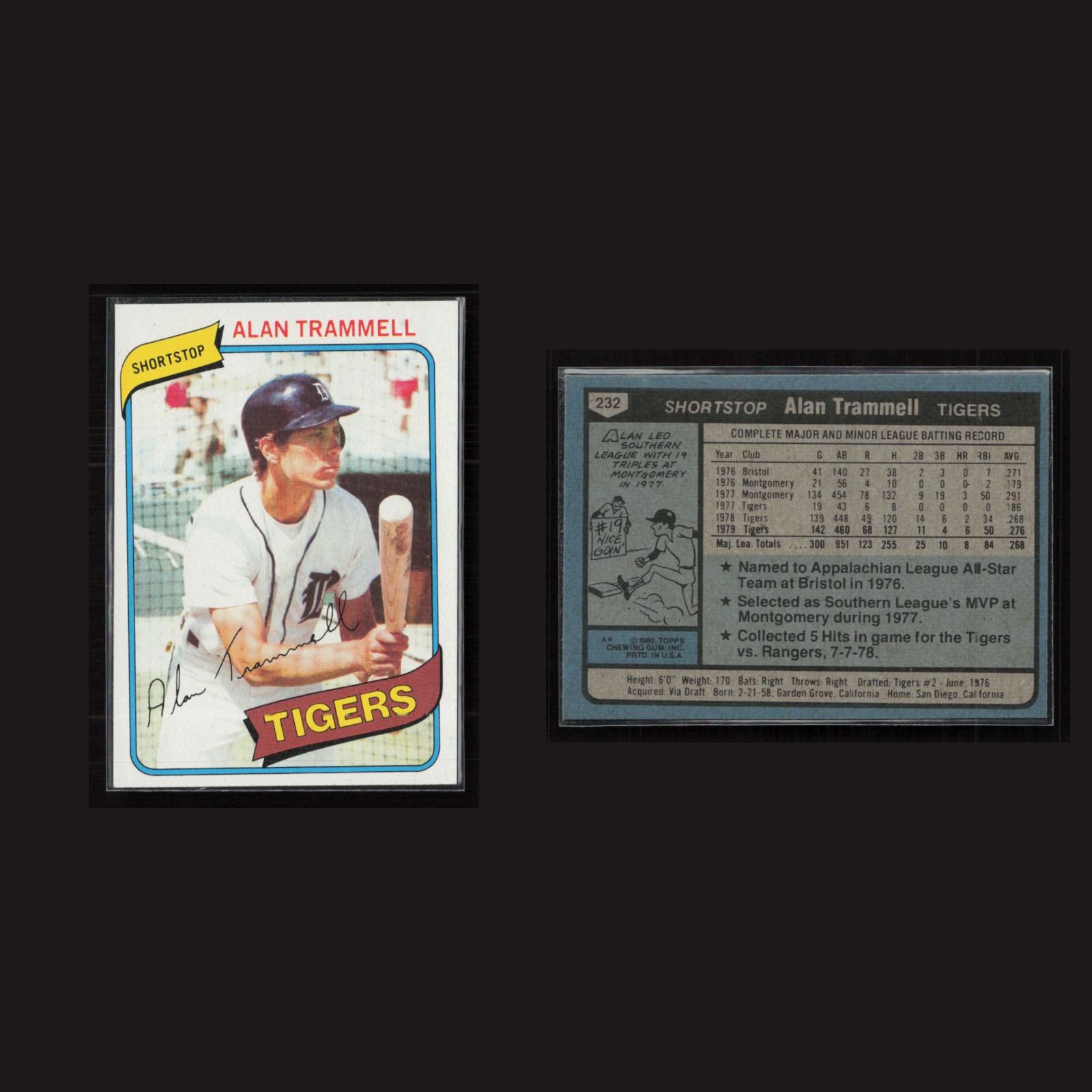 1980 Alan Trammell #232 NM Topps Detroit Tigers Baseball Card MLB front and back scans. Card condition is Near Mint.