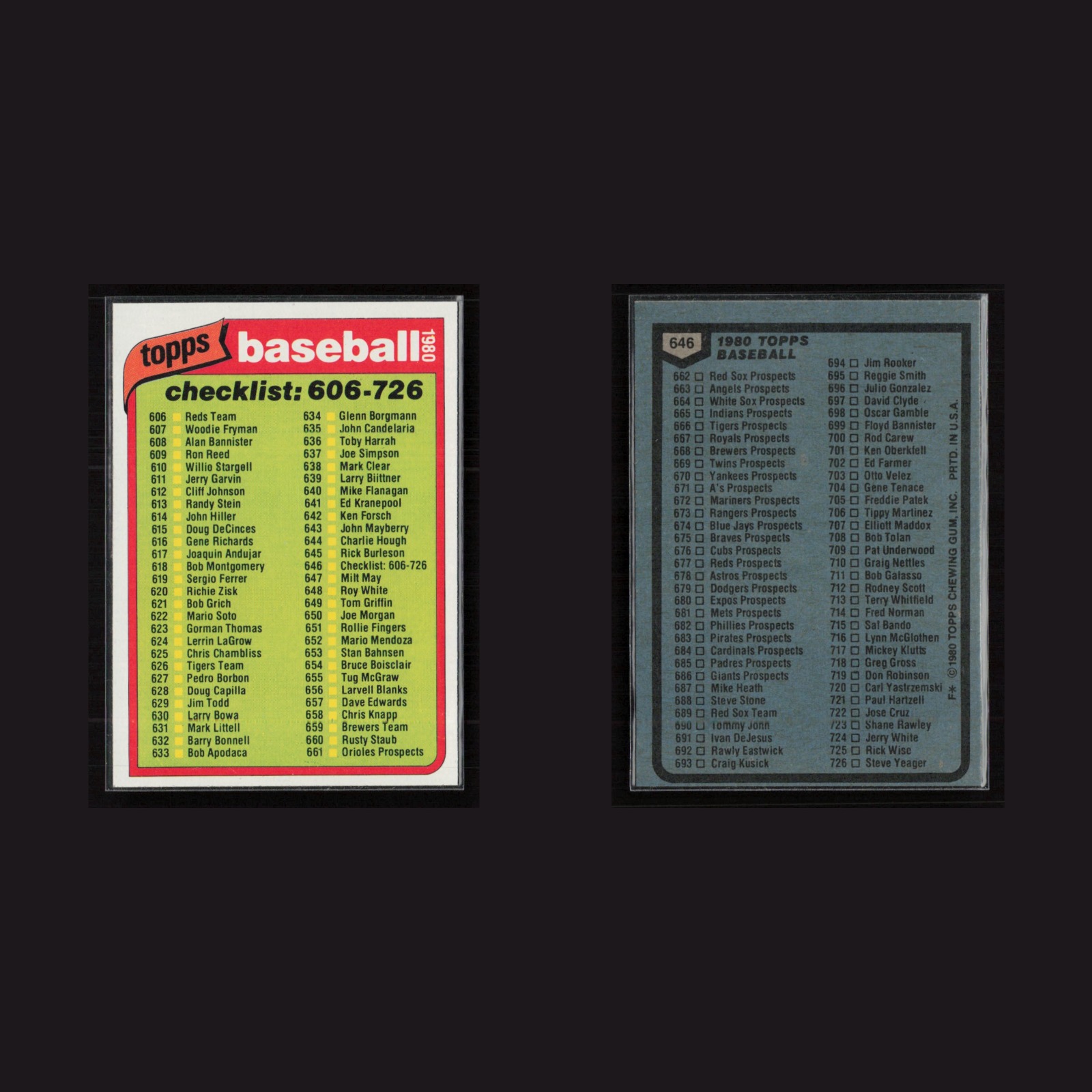 1980 Checklist 606-726 #646 NM-MT Topps Baseball Card MLB front and back scans. Card condition is Near Mint-Mint.