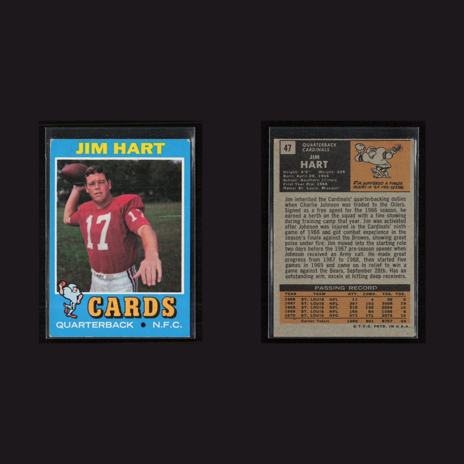 1971 Topps #47 Jim Hart -EX+ Set Break! front and back scans