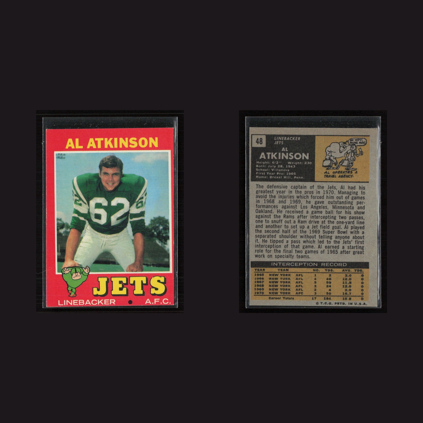 1971 Topps #48 Al Atkinson -EX Set Break! front and back scans