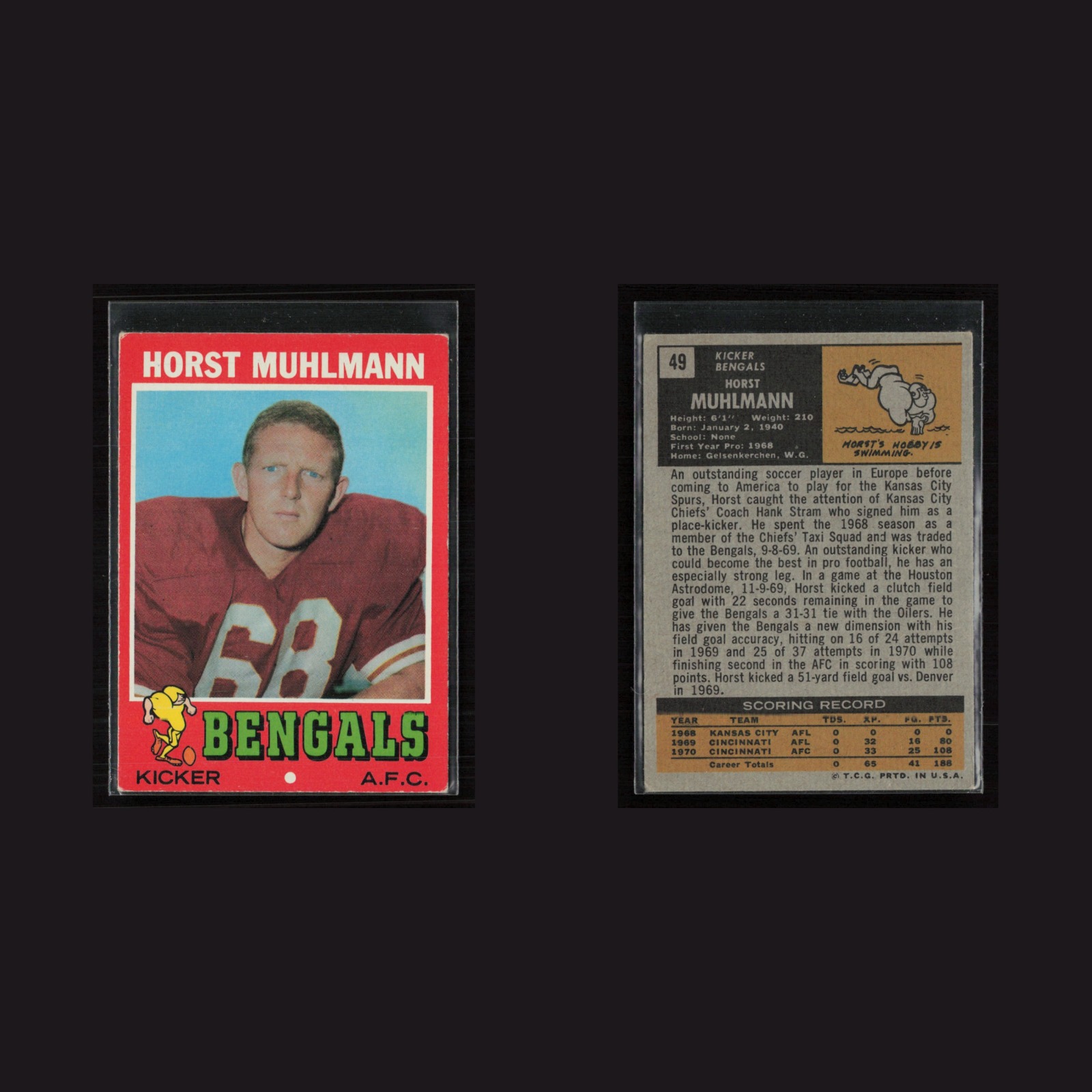 1971 Topps #49 Horst Muhlmann -EX+ Set Break! front and back scans