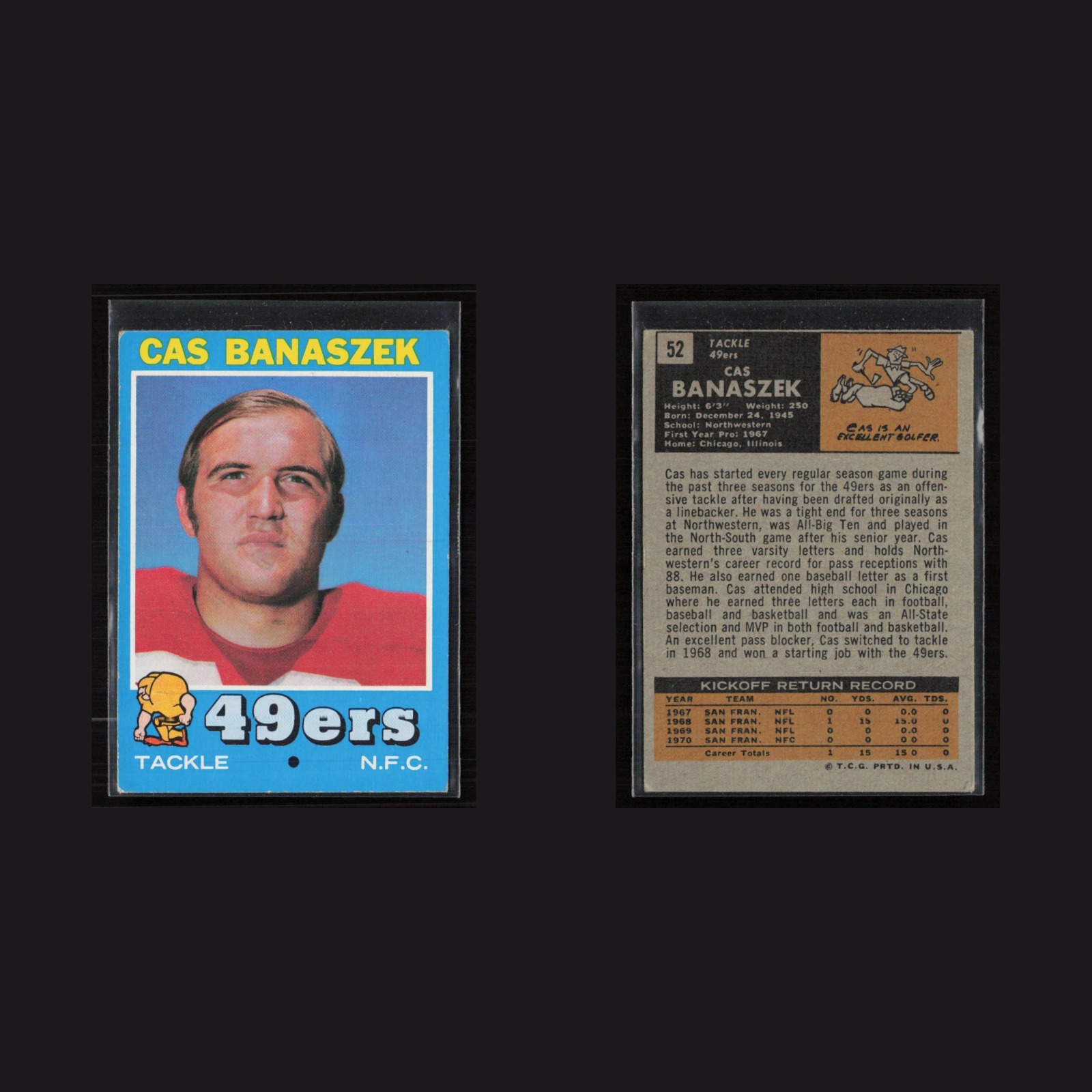 1971 Topps #52 Cas Banaszek -EX Set Break! front and back scans