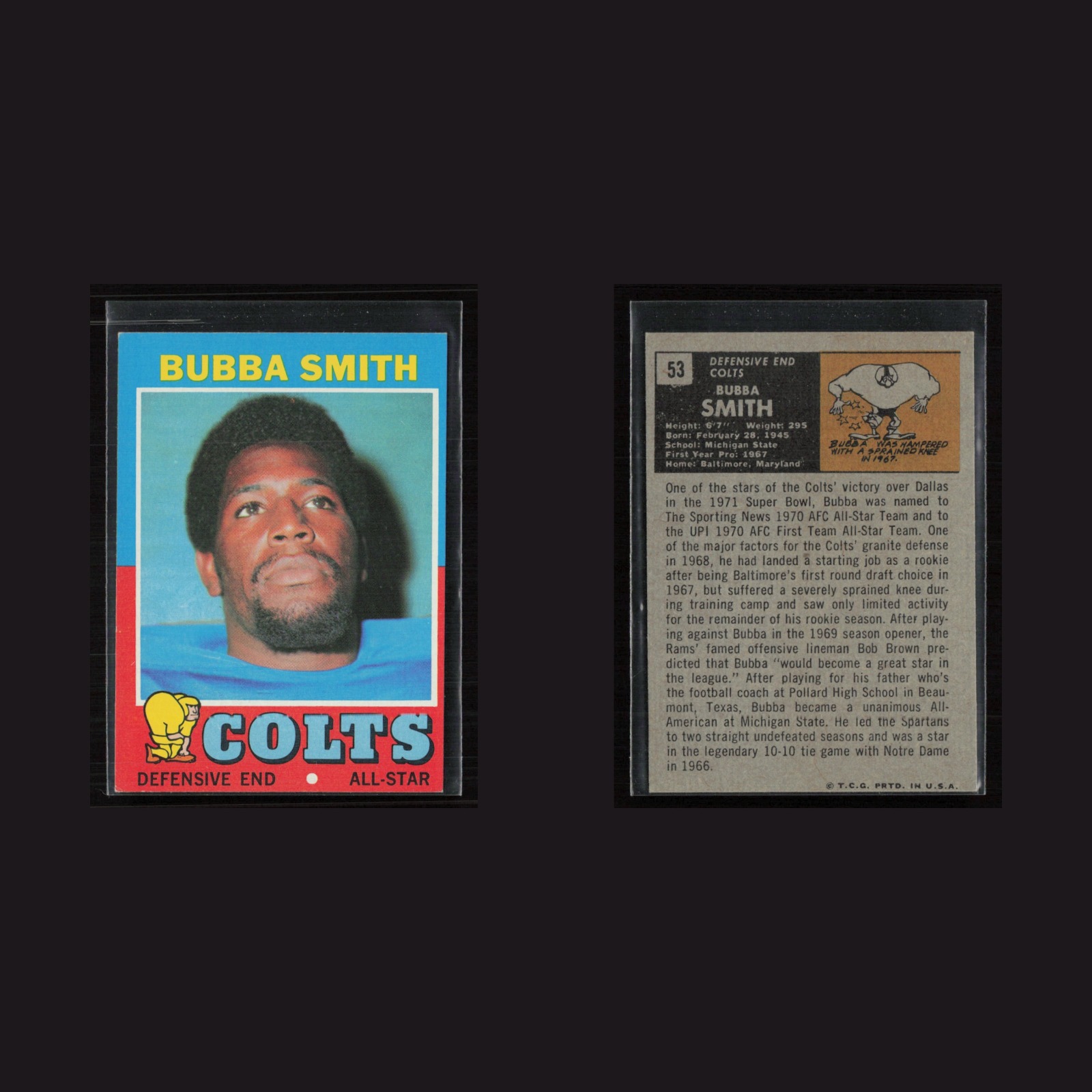 1971 Topps #53 Bubba Smith -EX (MC) Set Break! front and back scans