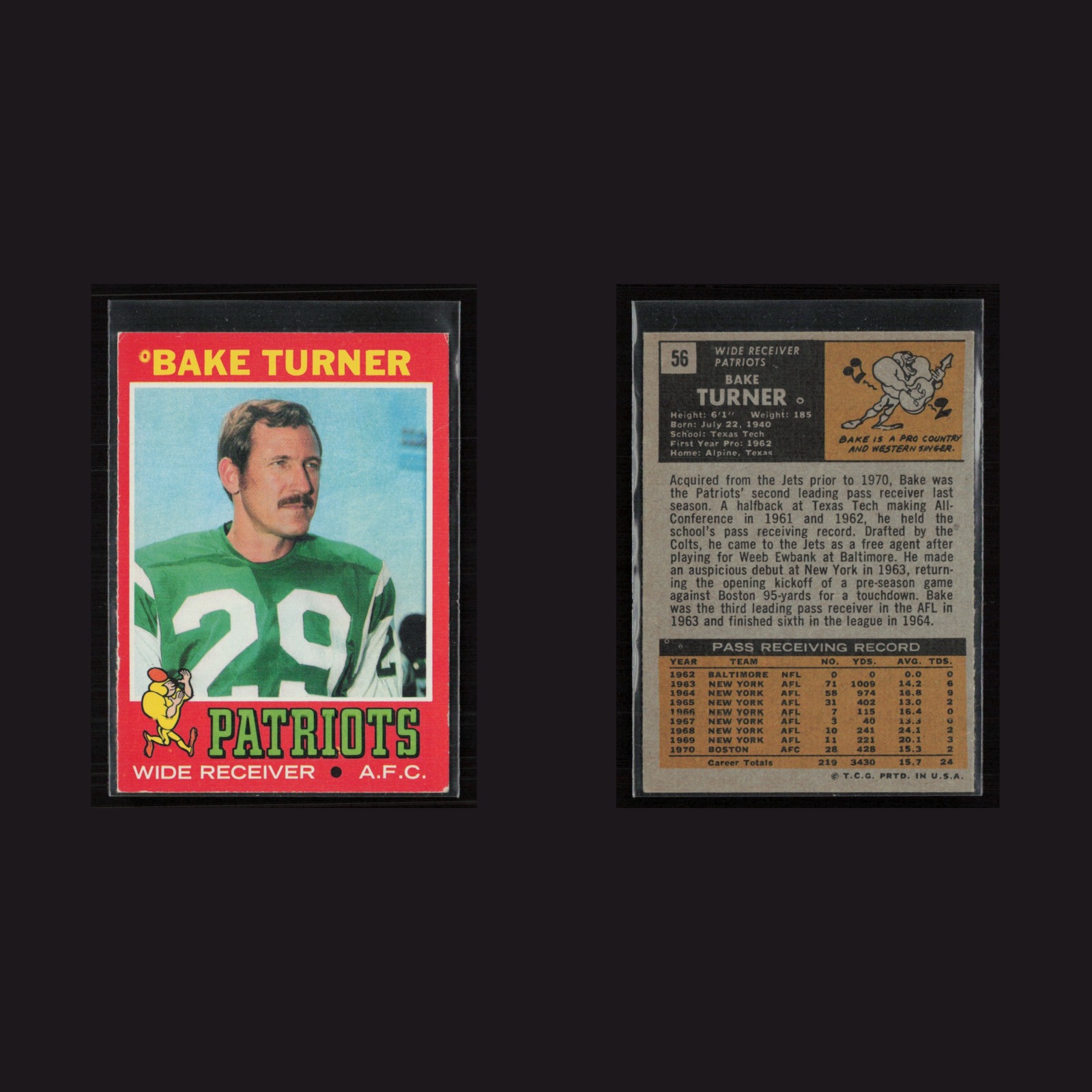 1971 Topps #56 Bake Turner -EX+ Set Break! front and back scans