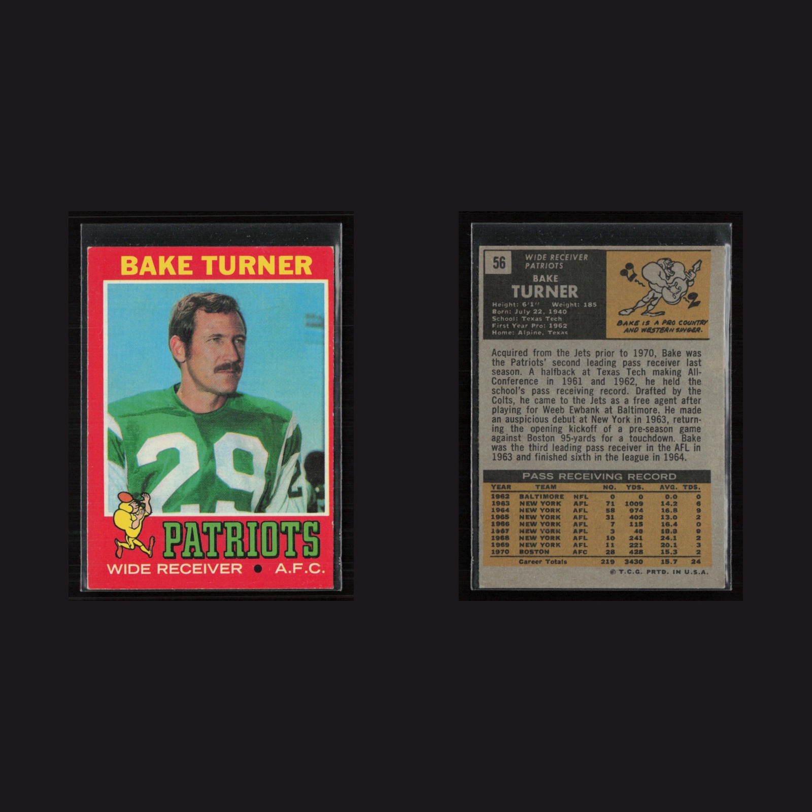 1971 Topps #56 Bake Turner -EX Set Break! front and back scans