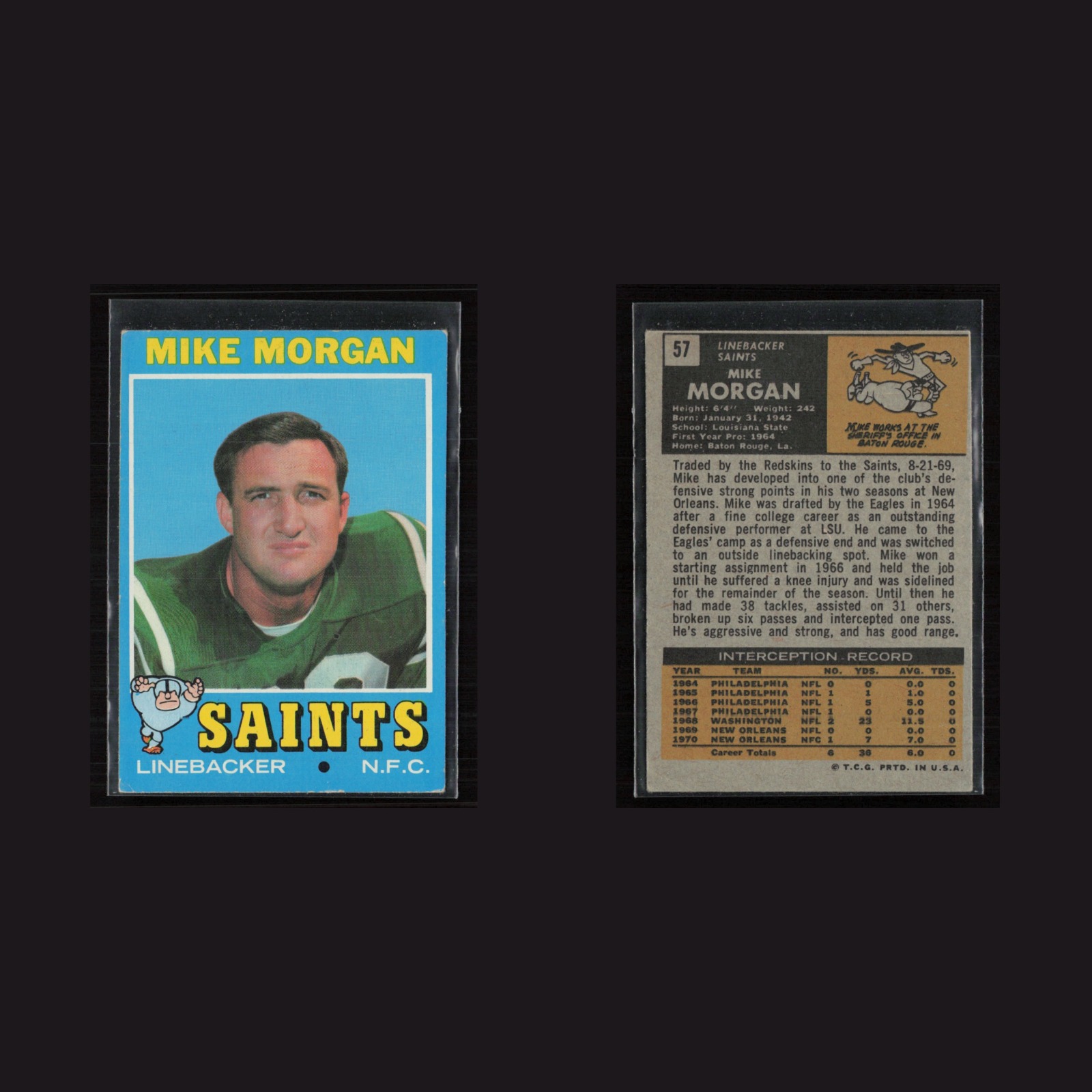 1971 Topps #57 Mike Morgan -EX+ Set Break! front and back scans