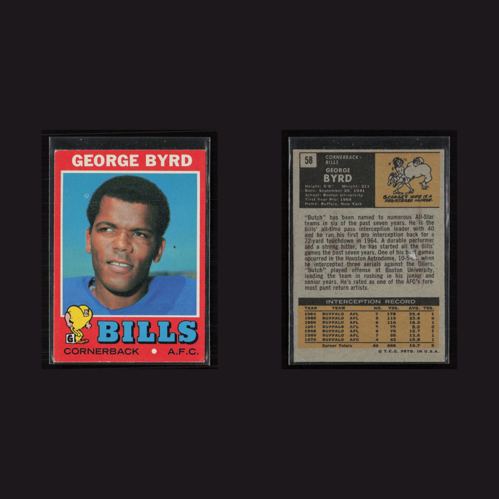 1971 Topps #58 George Byrd -EX/NM Set Break! front and back scans